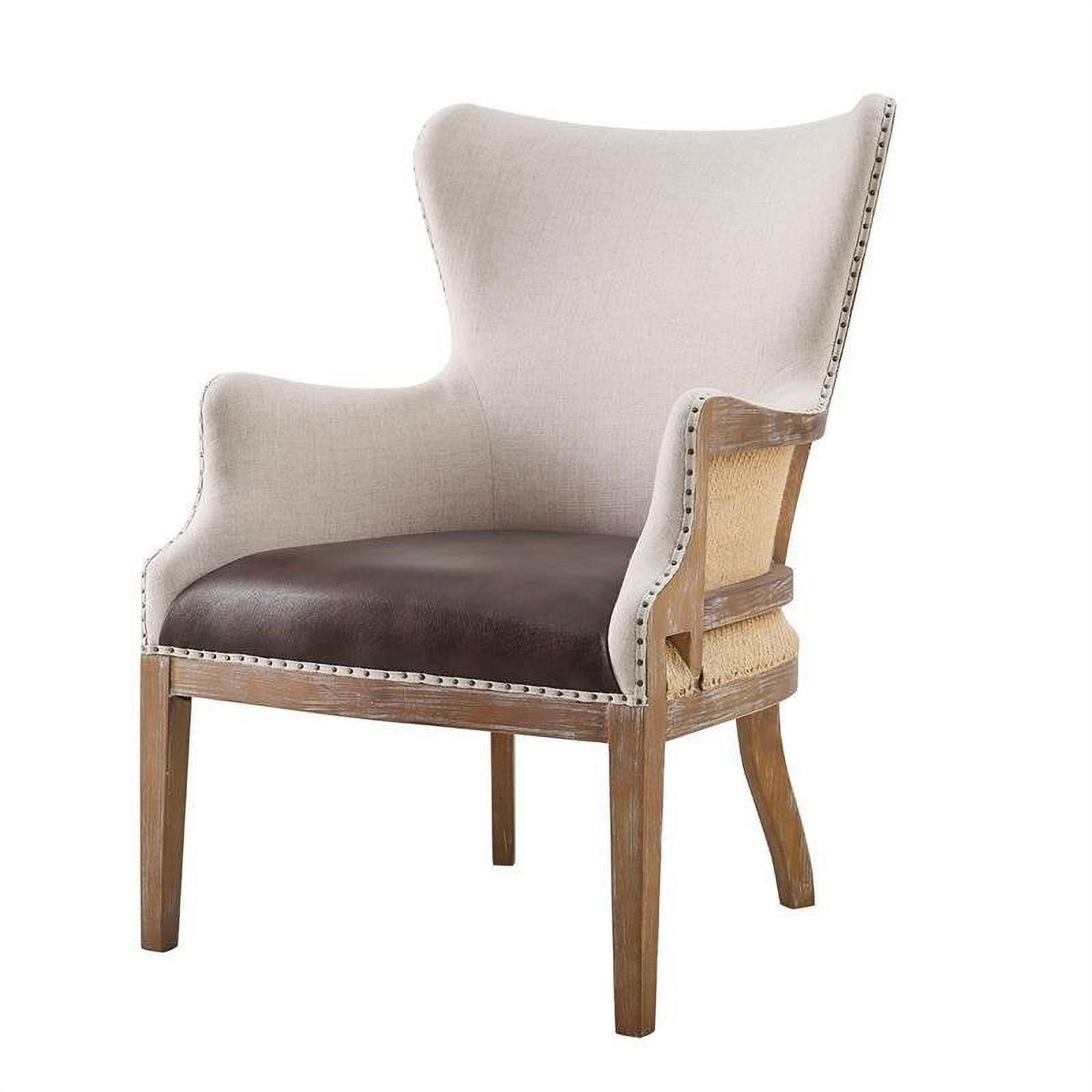 George Two-Tone Wingback Accent Chair in Faux Leather and Oak