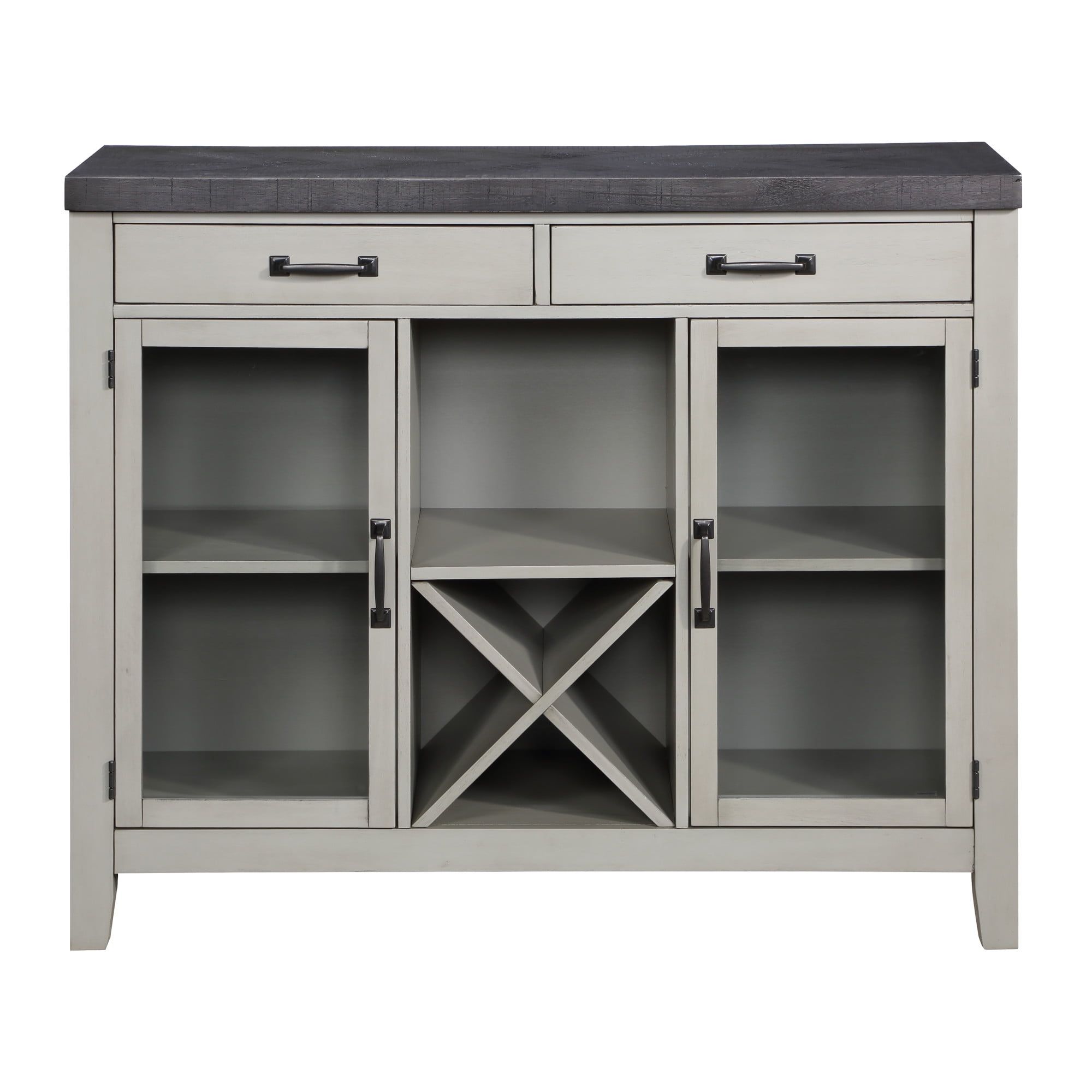 Hyland Stone Gray and Charcoal Wood Server with Glass Doors