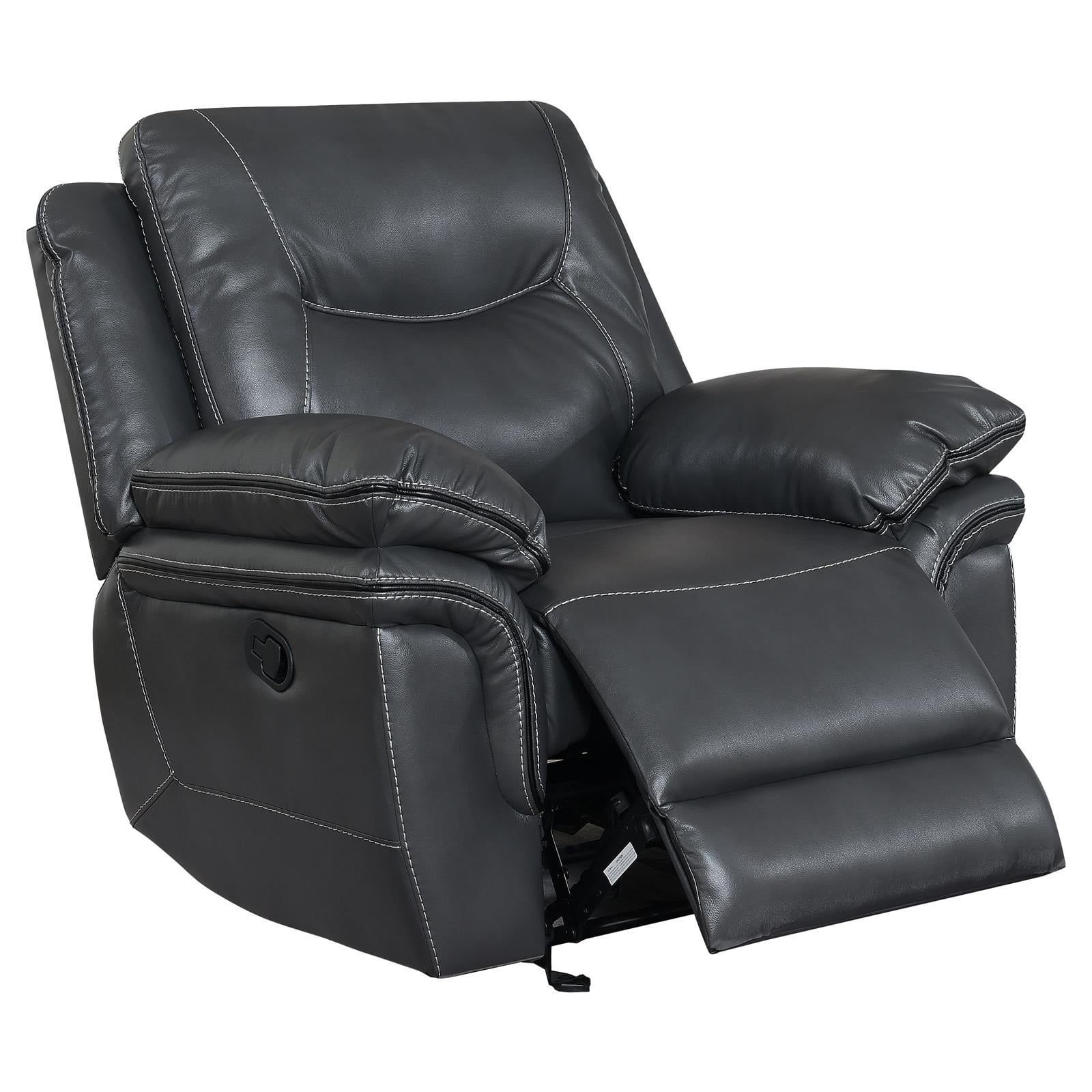 Isabella Gray Faux Leather Recliner with Pillowtop Arms