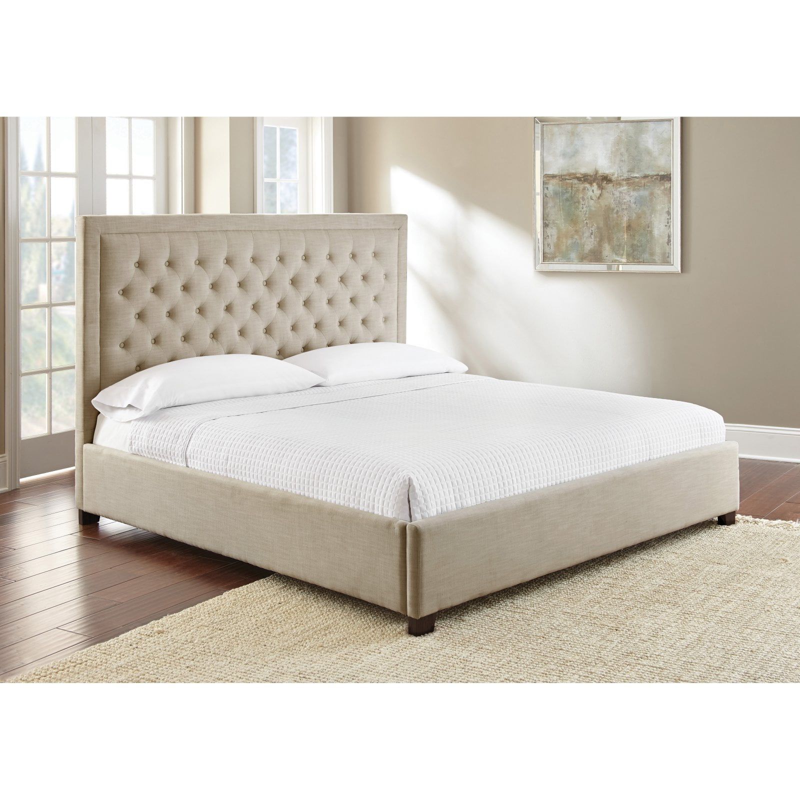 Sand Tufted Upholstered King Bed with Nailhead Trim