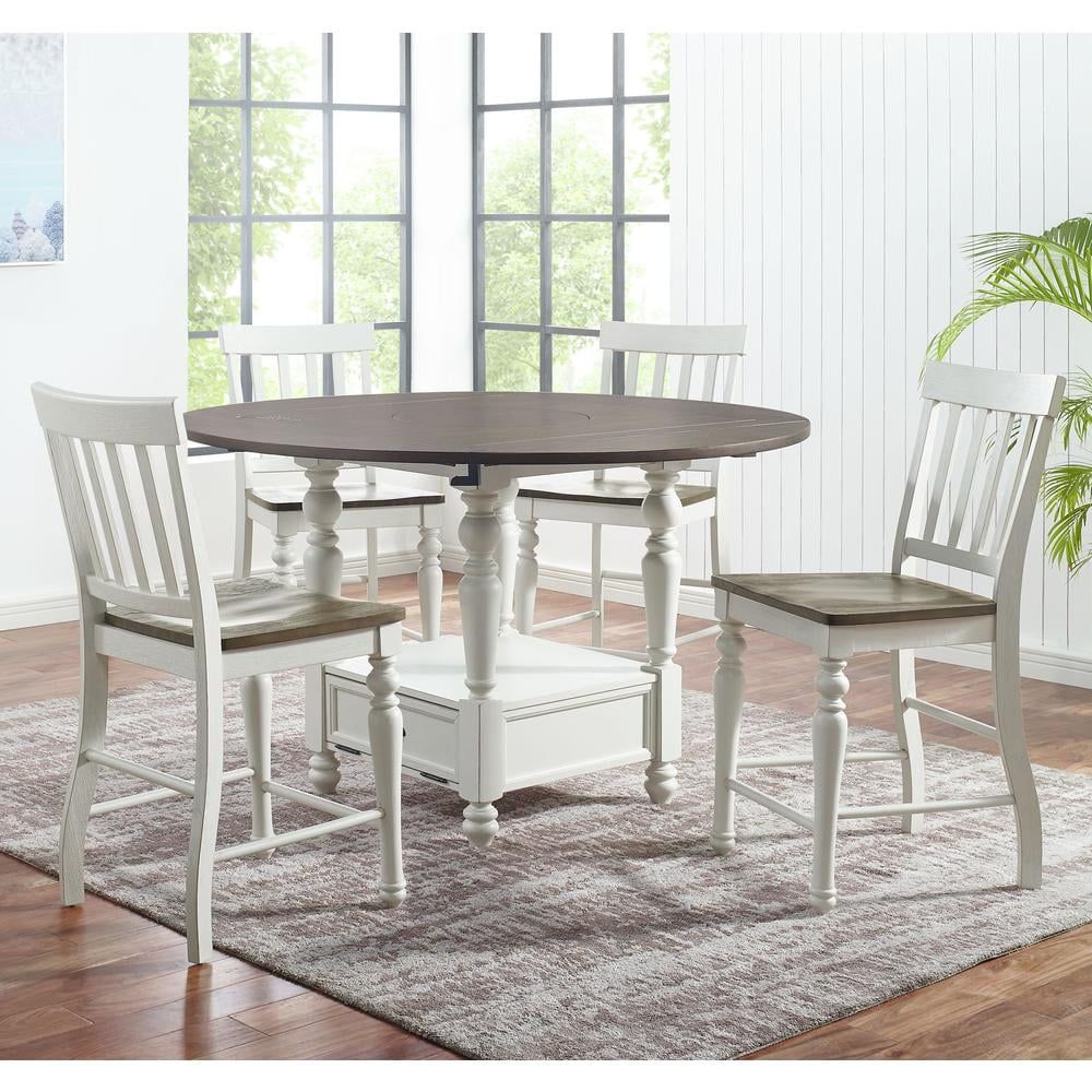 Ivory and Dark Oak 5-Piece Counter Height Dining Set