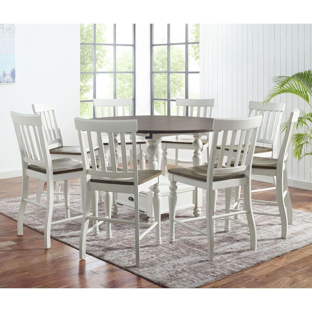 Ivory and Dark Oak 9-Piece Counter Height Dining Set