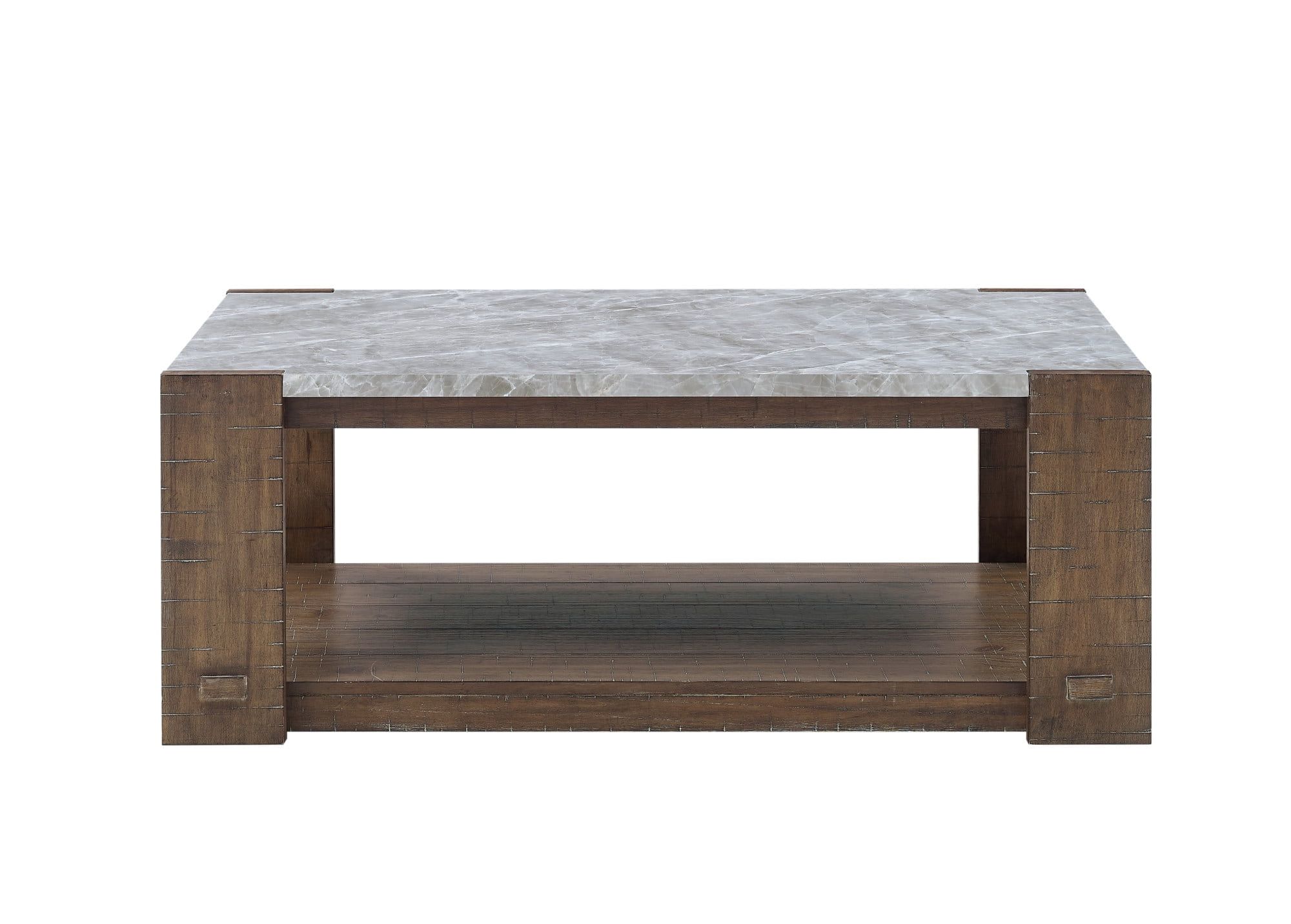 Libby 48" Brown Sintered Stone and Wood Coffee Table with Casters