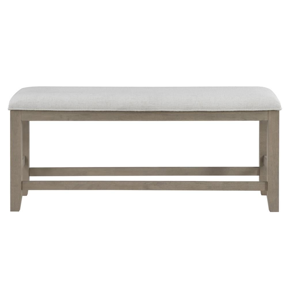 Greige Wood Upholstered Counter Bench with Eggshell Seat