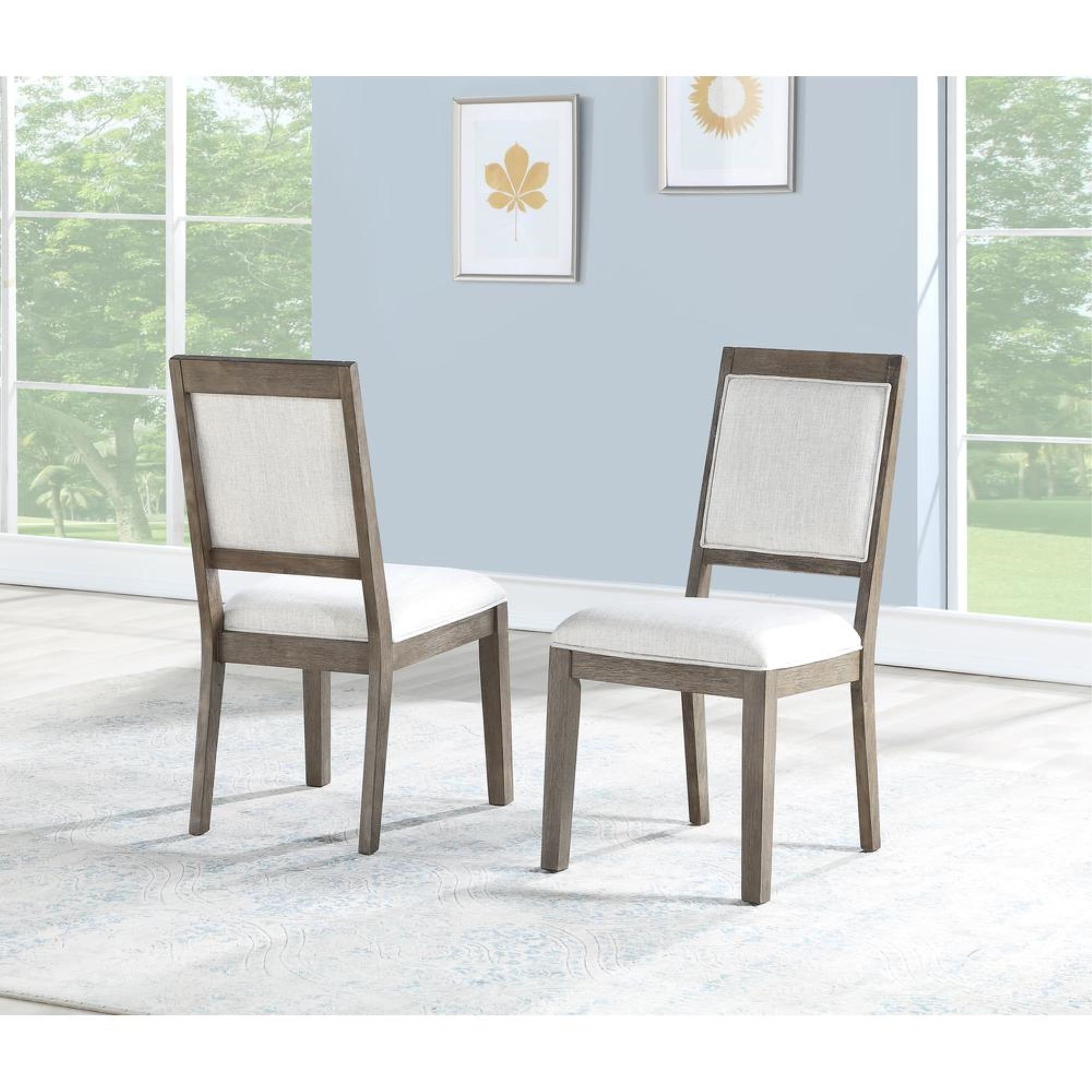 Washed Grey Solid Wood and Linen Upholstered High Side Chair Set