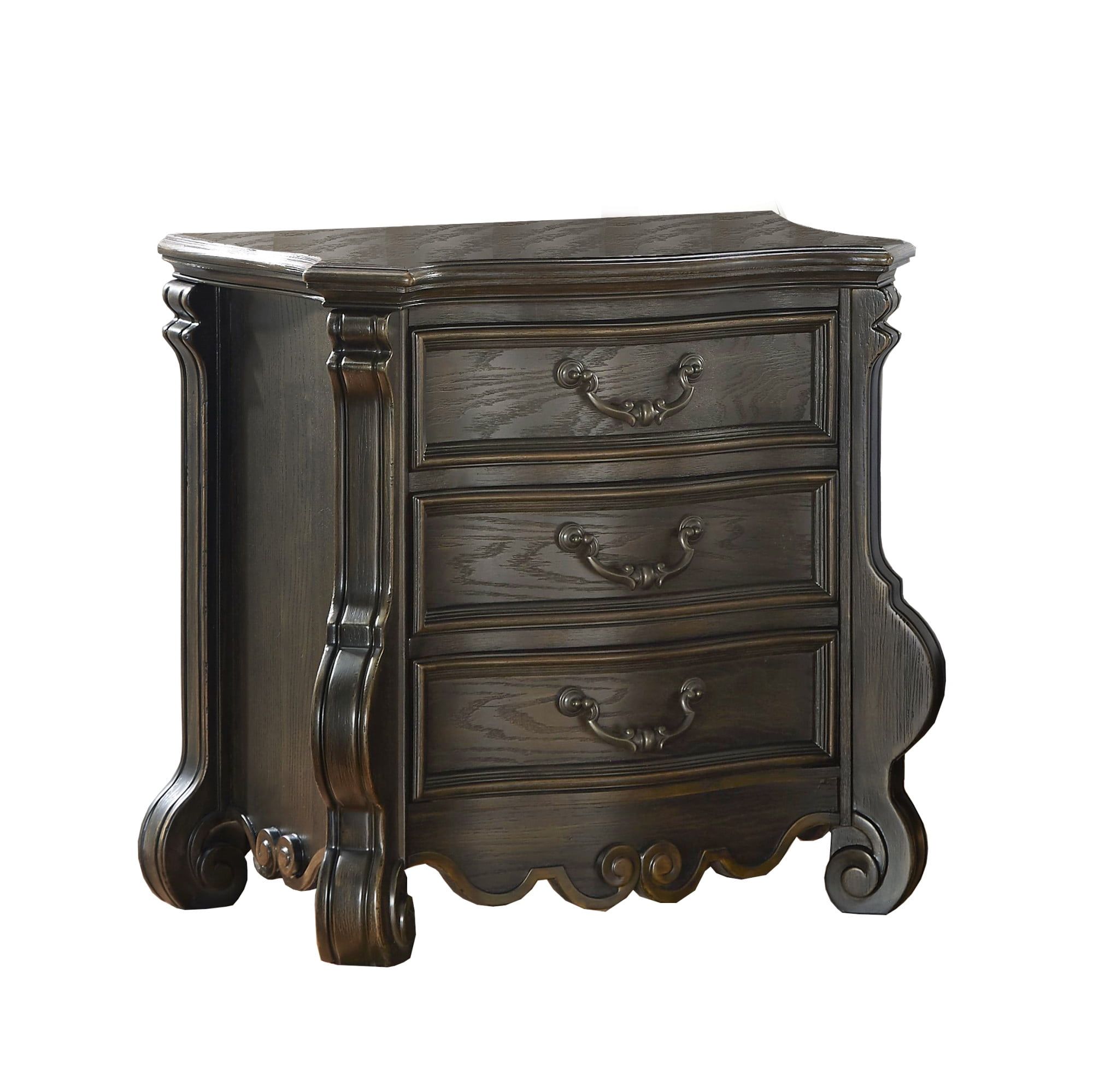 Traditional Molasses Brown 3-Drawer Nightstand with Antique Accents