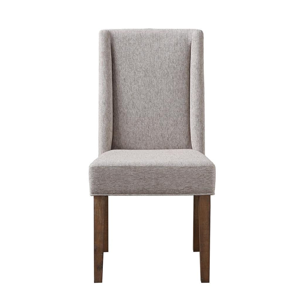 Beige Upholstered Wood Side Chair with Distressed Legs, Set of 2