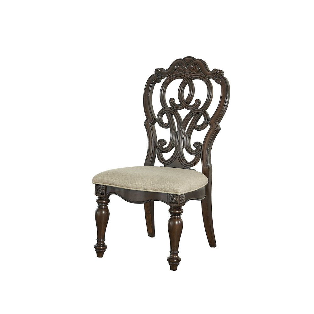 Warm Pecan Upholstered Traditional Side Chair