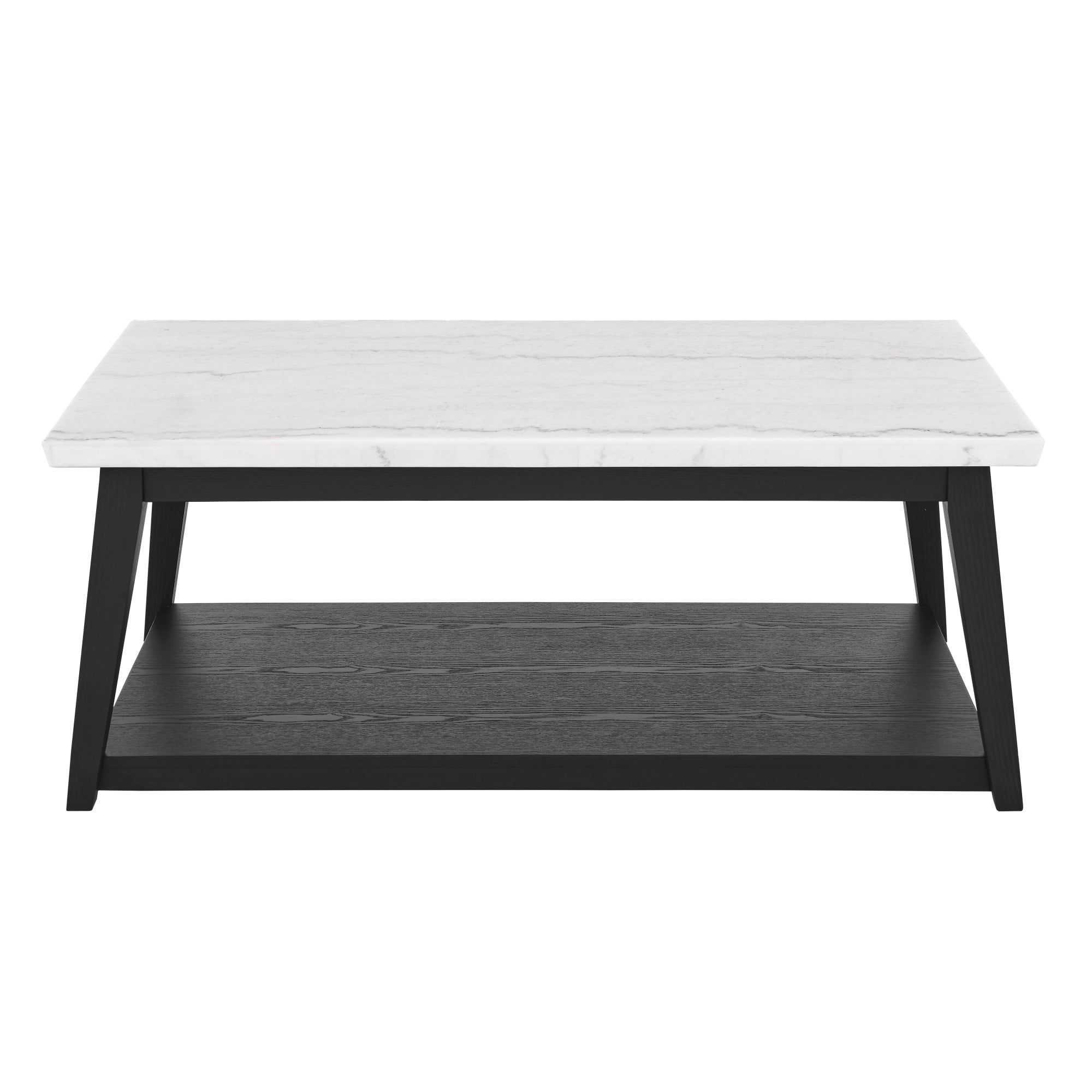 Vida 48" White Marble Top Black Wood Coffee Table