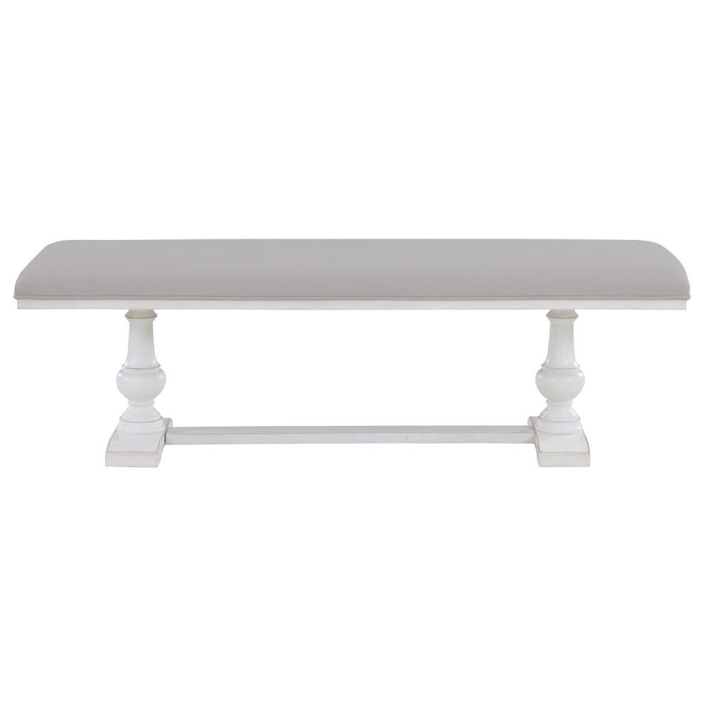 Warren 60" Distressed White Upholstered Bench with Turned Legs