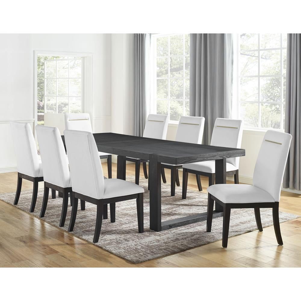 Charcoal 9-Piece Dining Set with White Upholstered Chairs