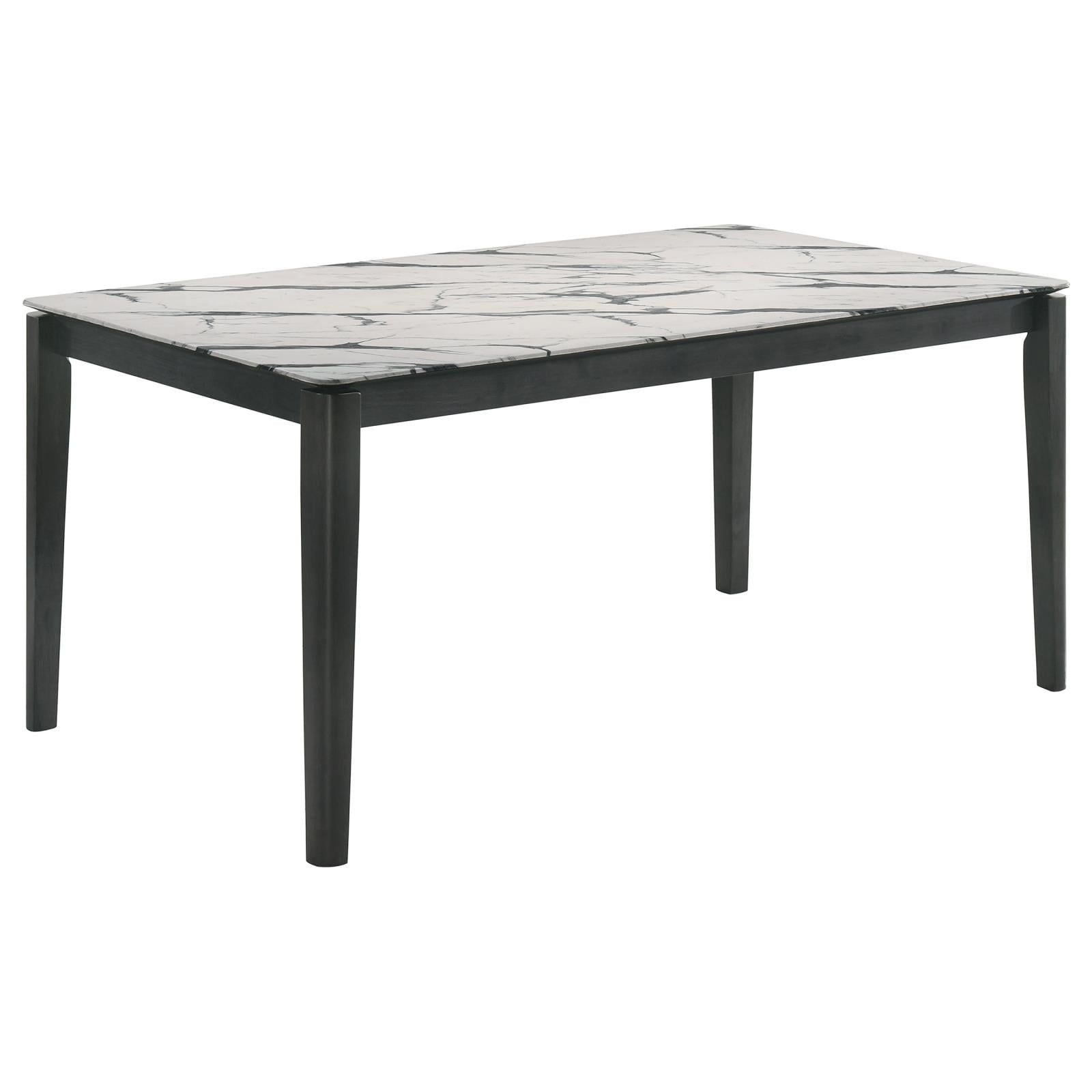 White Faux Marble Top Rectangular Dining Table with Black Legs