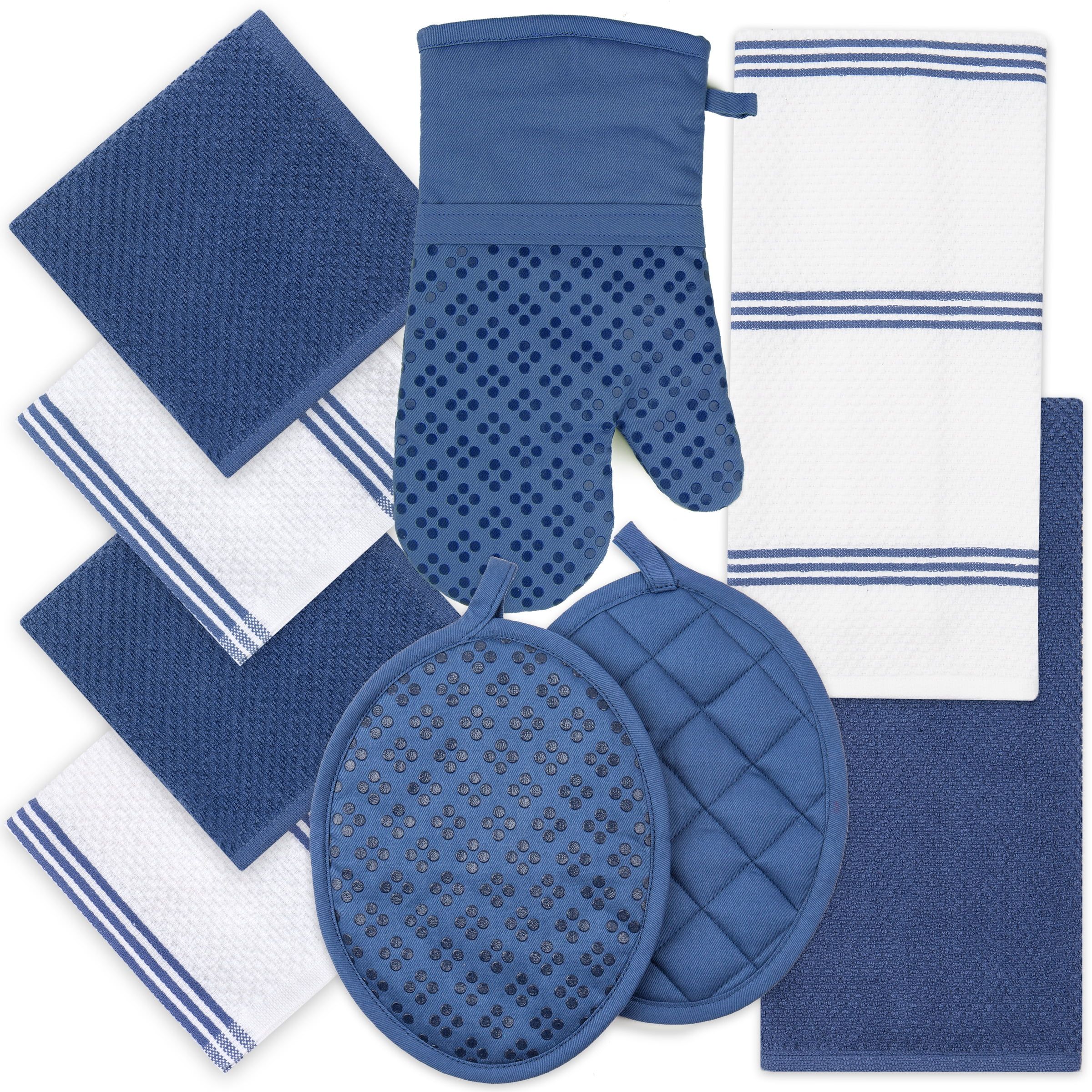 Dark Blue Cotton Terry Kitchen Towel and Mitt Set, 9-Piece