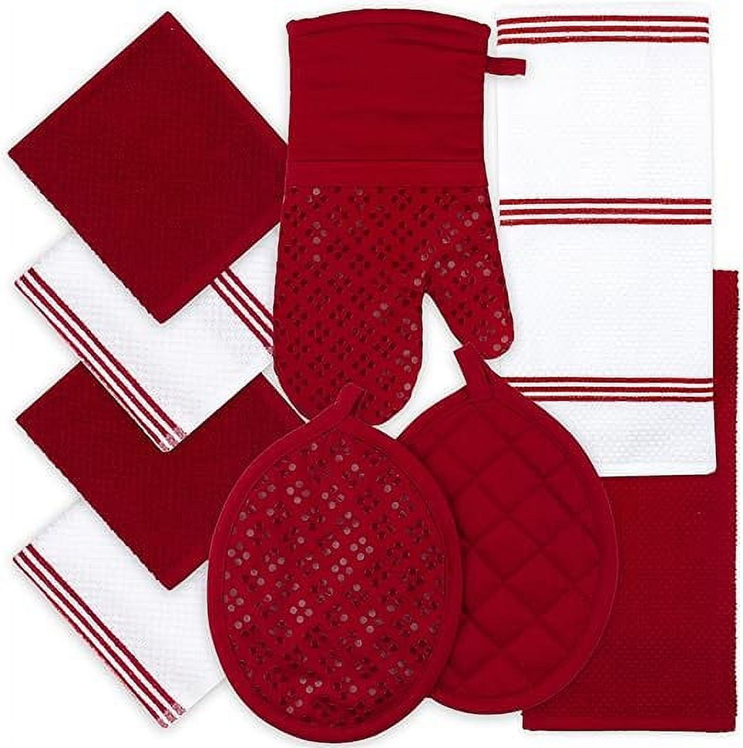 Red Cotton Terry Kitchen Towel and Mitt Set, 9 Pieces