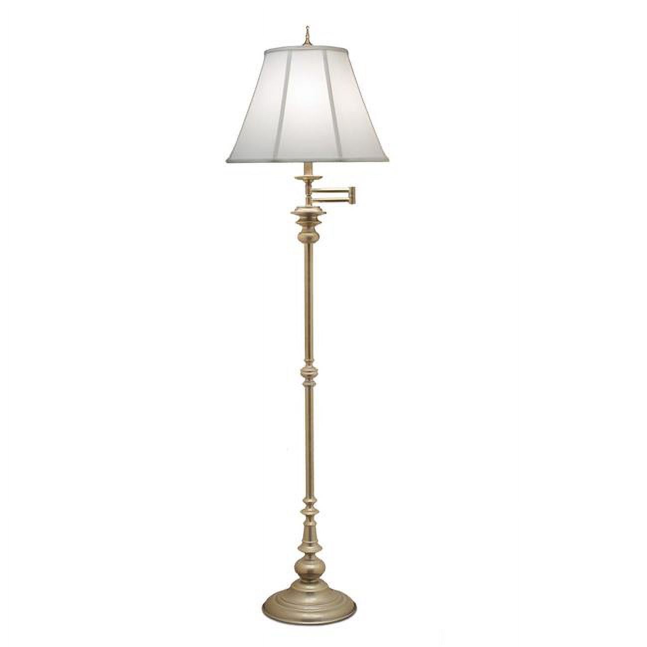 Milano Silver 69" Swing Arm Floor Lamp with Silk Shade