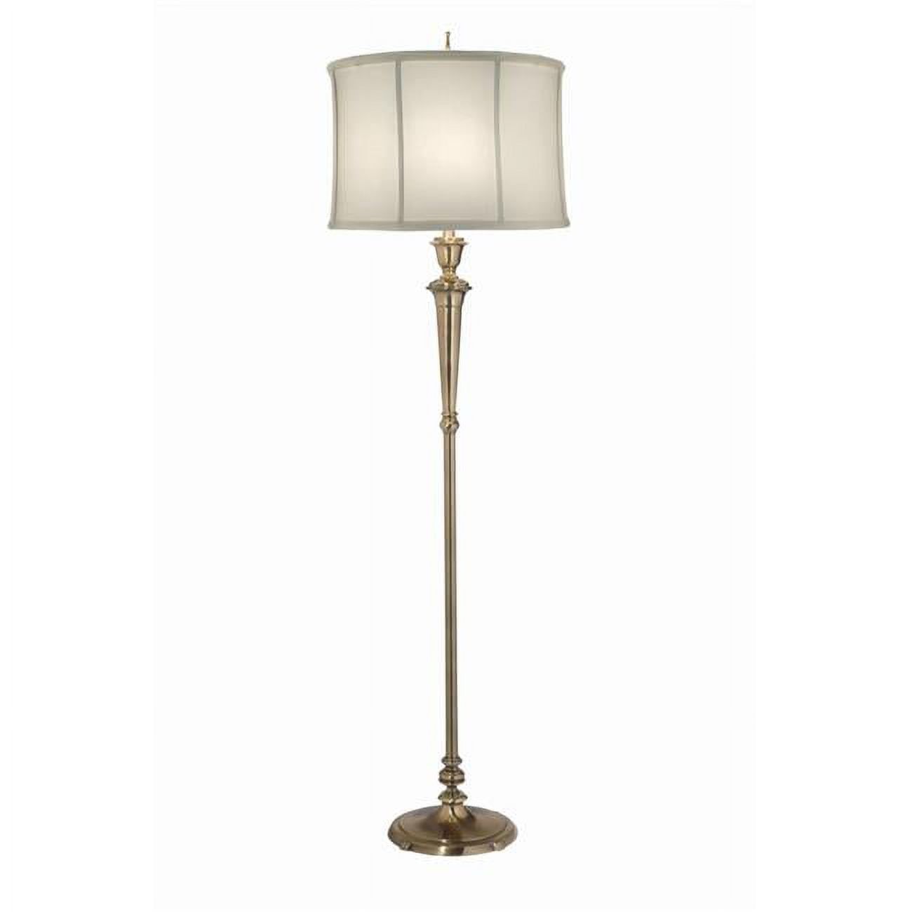 Burnished Brass Adjustable Swing Arm Floor Lamp with Off White Shade