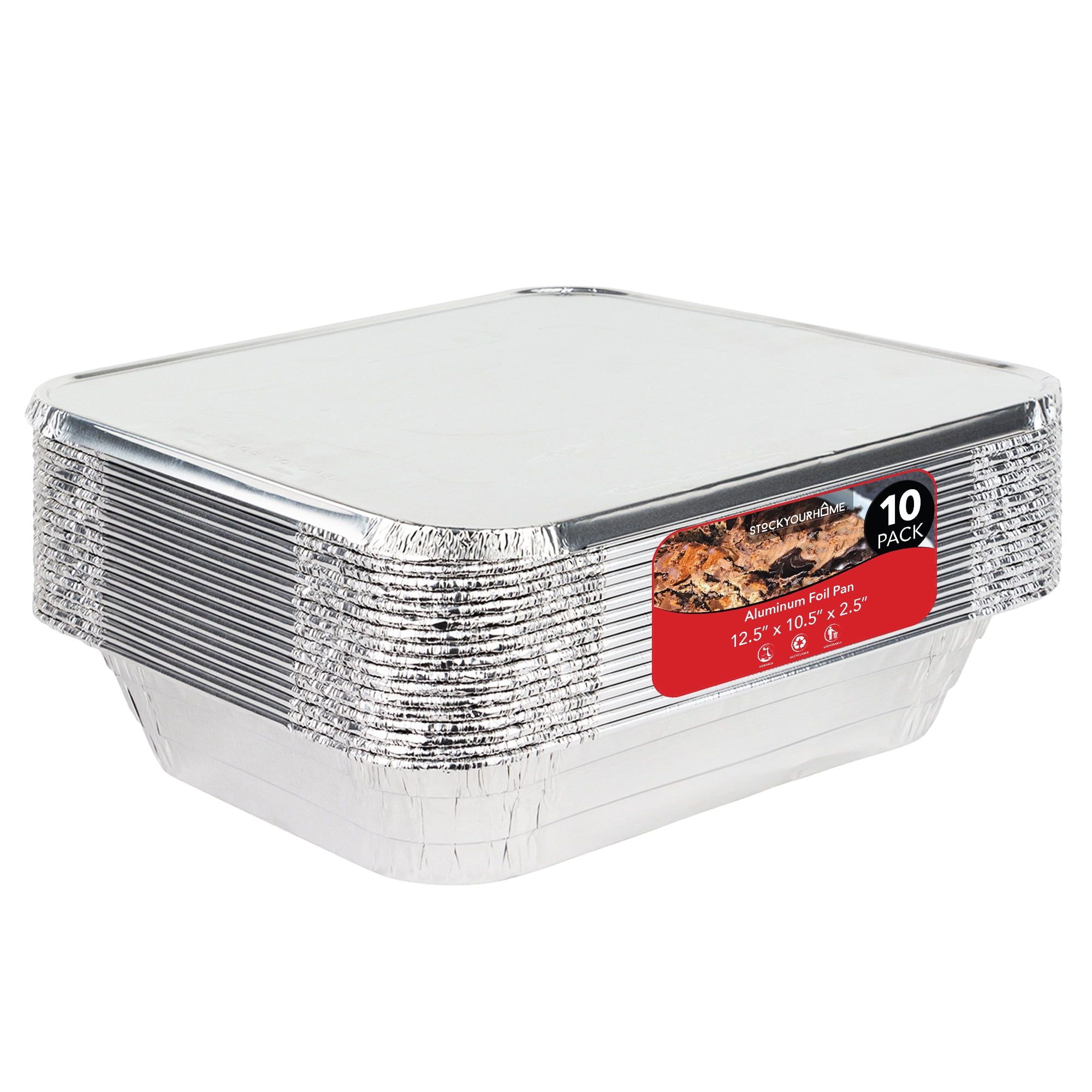 Heavy-Duty Aluminum Foil Pans with Lids, 10-Pack