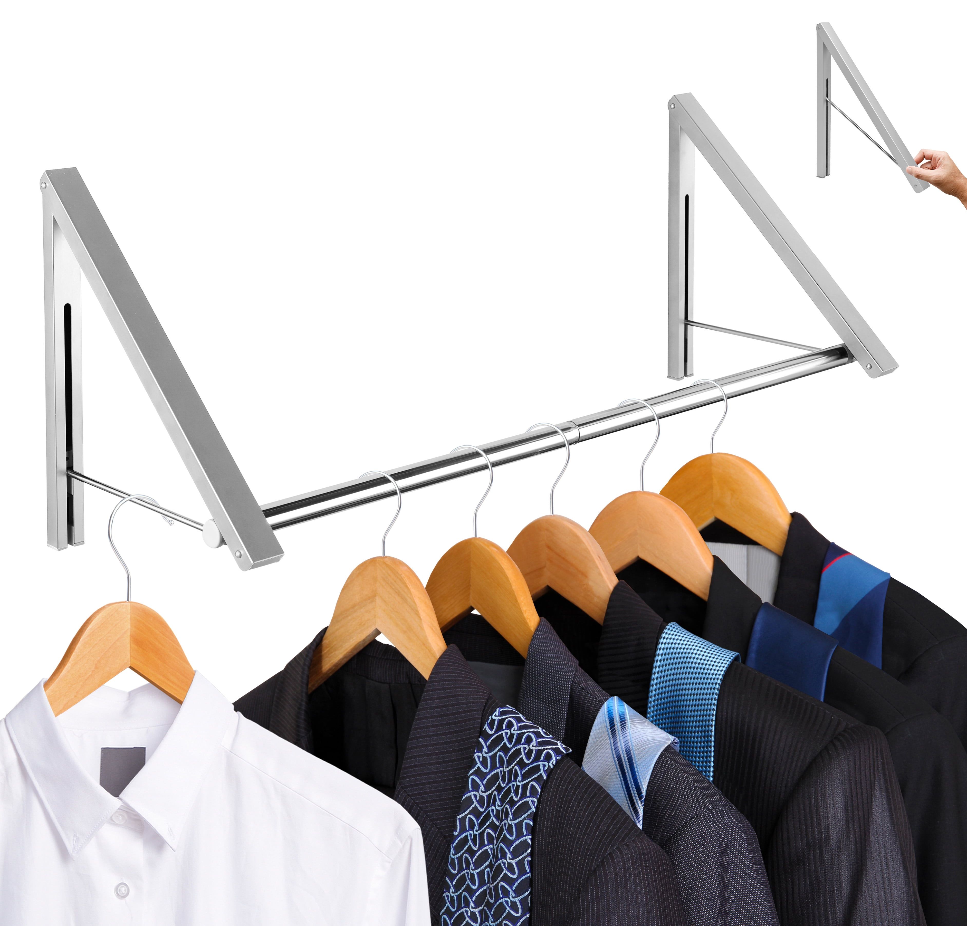 Silver Wall-Mounted Retractable Clothes Drying Rack