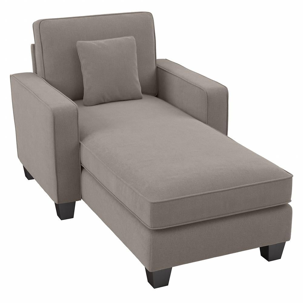 Stockton 58'' Beige Herringbone Microfiber Chaise Lounge with Arms