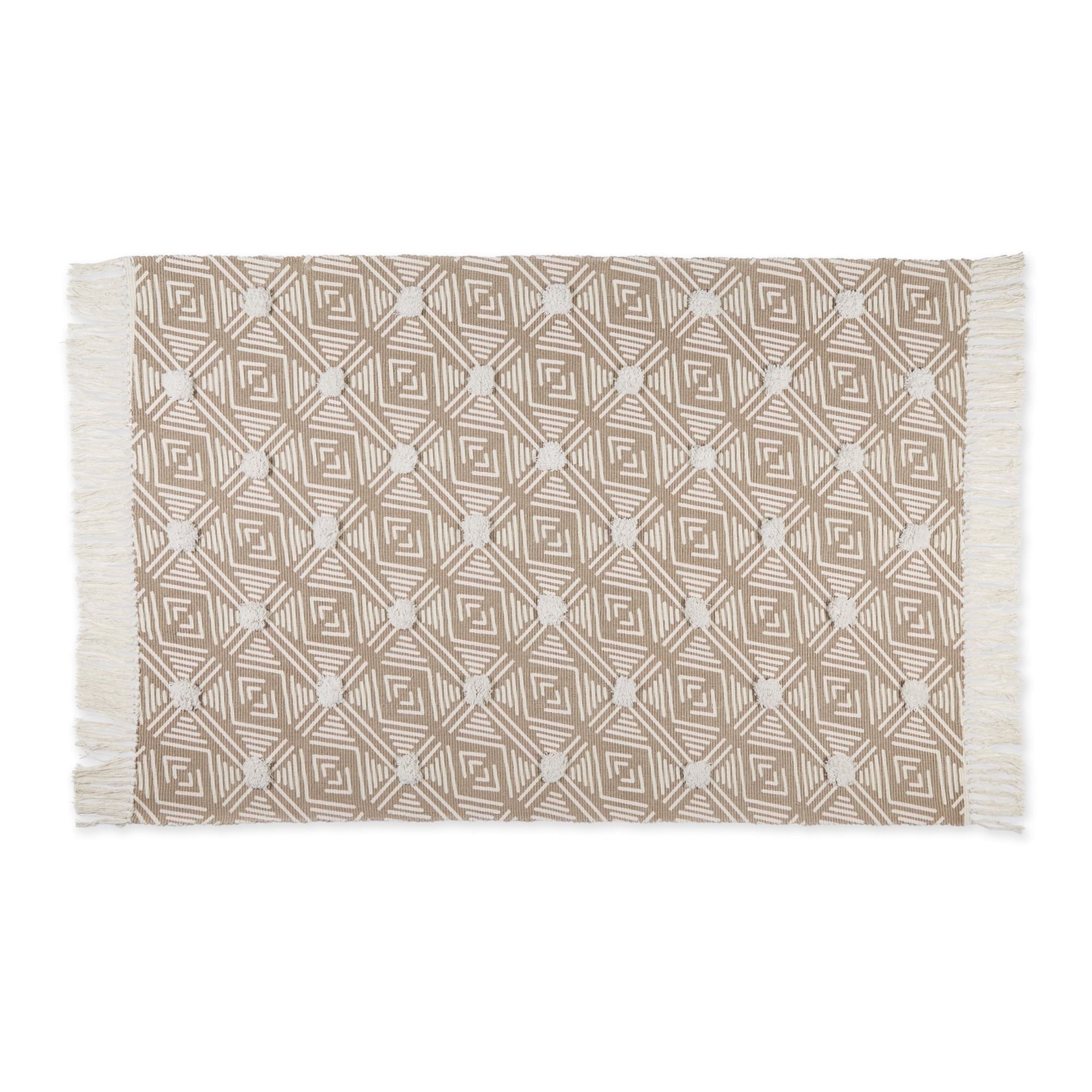 Diamond Stone Off-White Hand-Loomed Cotton Shag Rug 4x6 ft