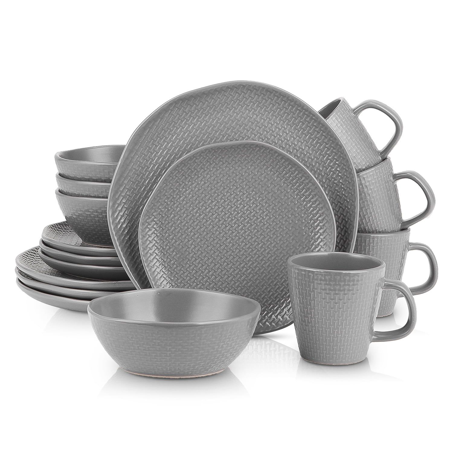 Gray Embossed Ceramic 16-Piece Dinnerware Set