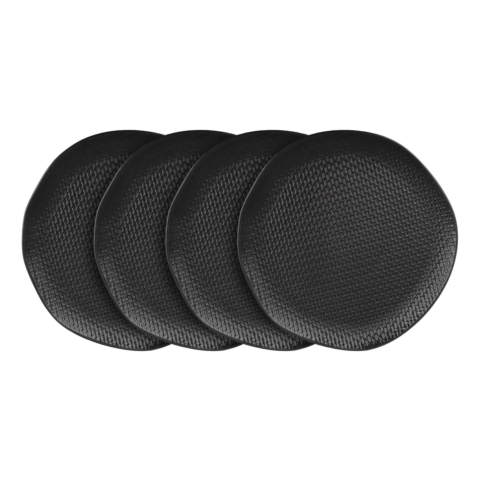 Black Textured Ceramic Round Dinner Plates, Set of 4