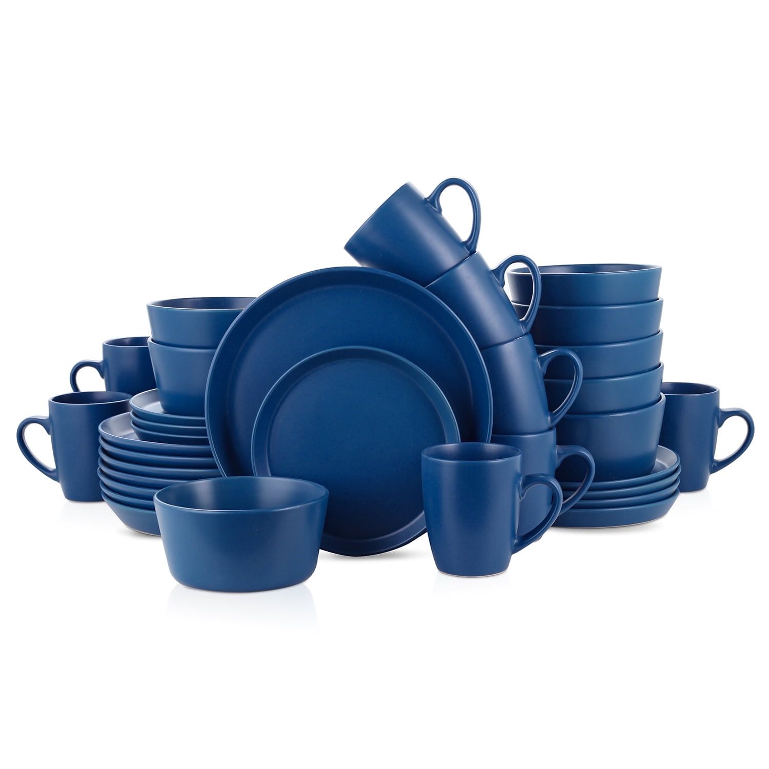 Blue Ceramic 32-Piece Round Dinnerware Set for 8