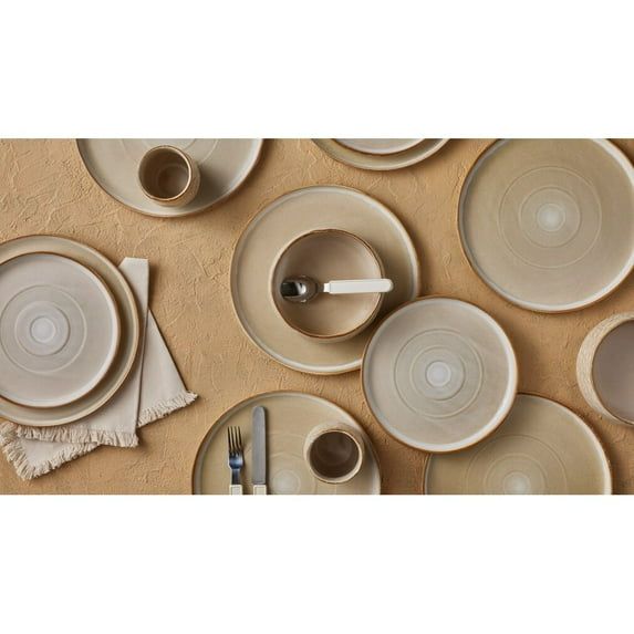 Sand Variegated Glaze Ceramic Entree Plate Set for 8