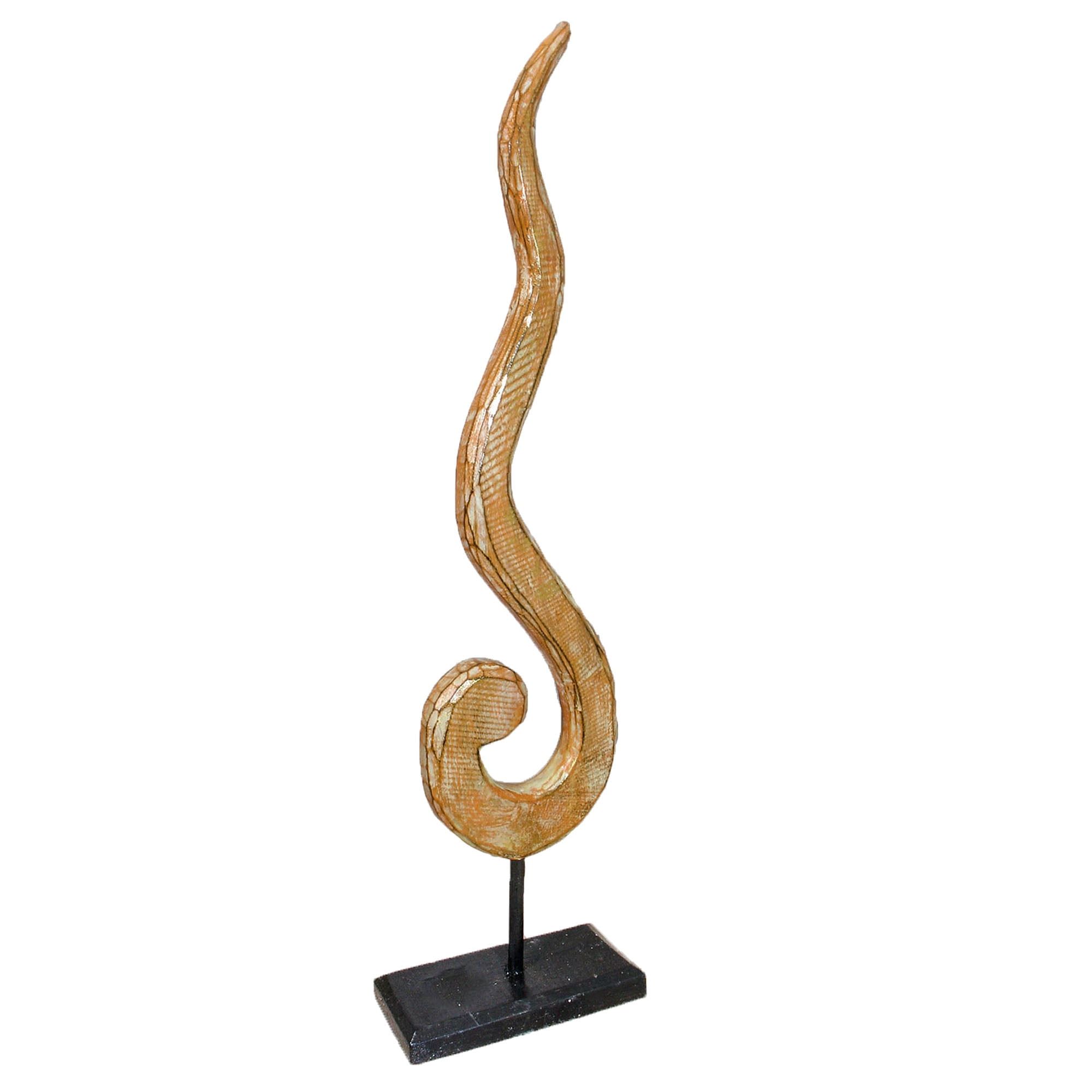 Hand-Carved 24" Abstract Wood Swirl Sculpture with Metallic Accents