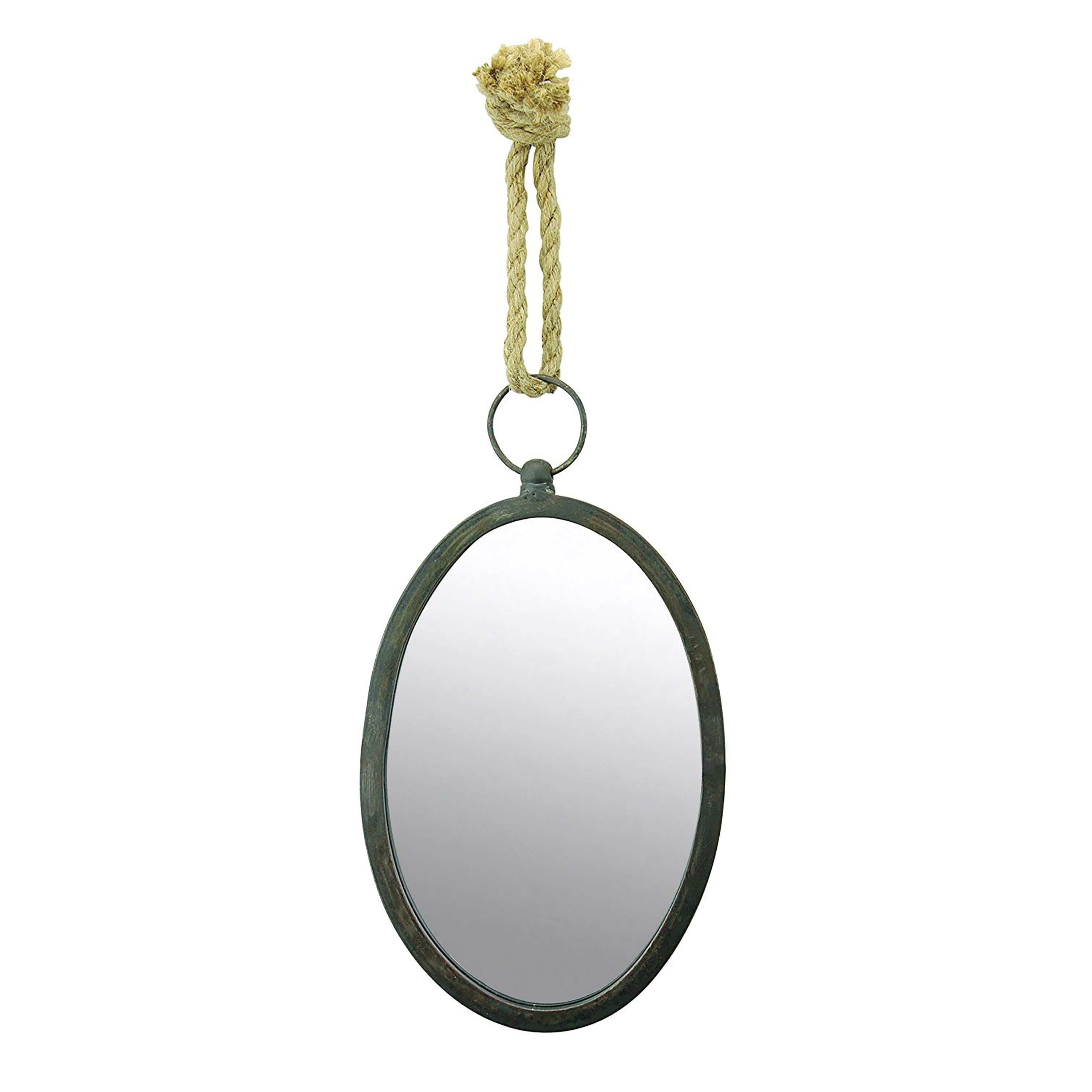 Oval Silver Metal Wall Mirror with Rope Hanging Loop