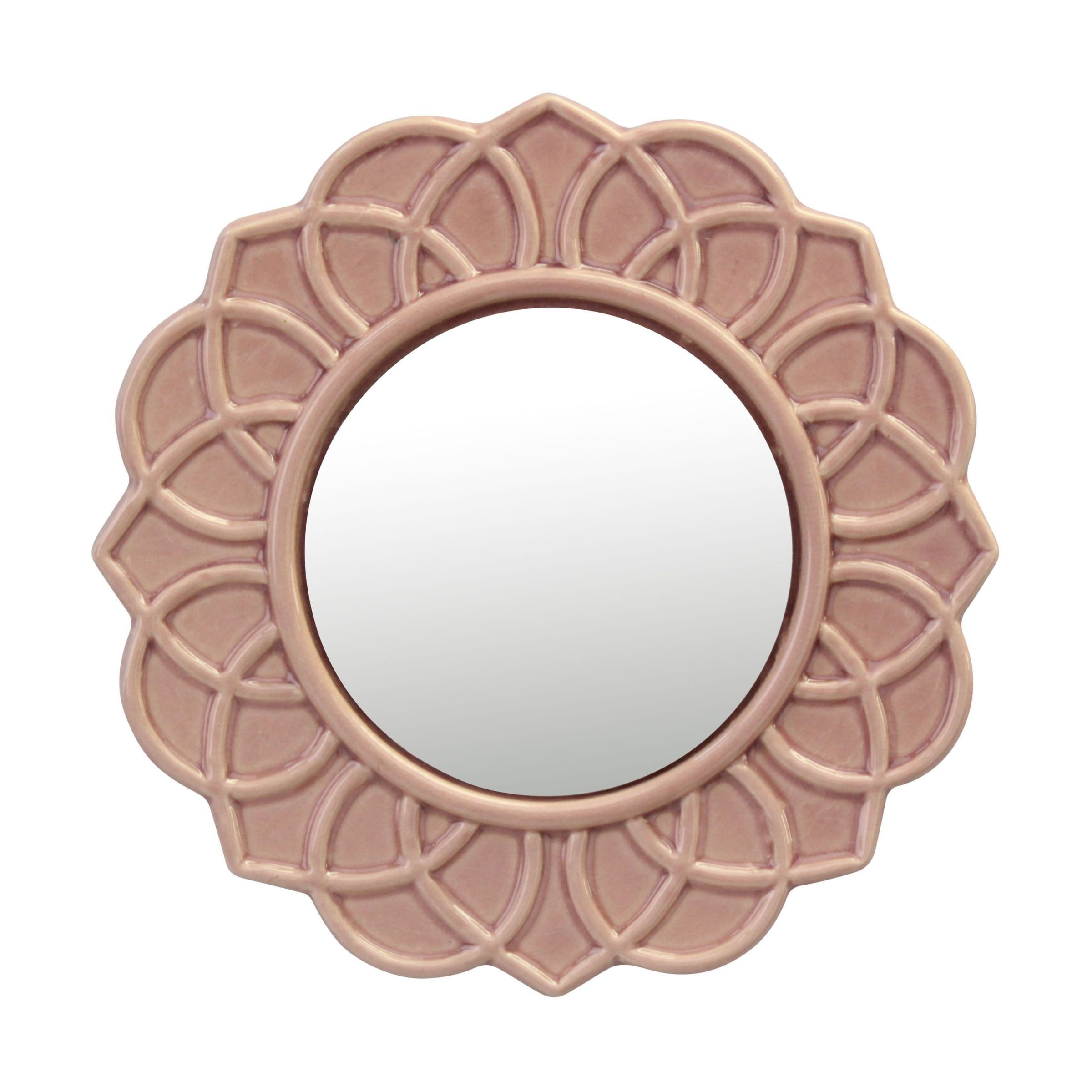 Pink Floral Ceramic Round Wall Mirror