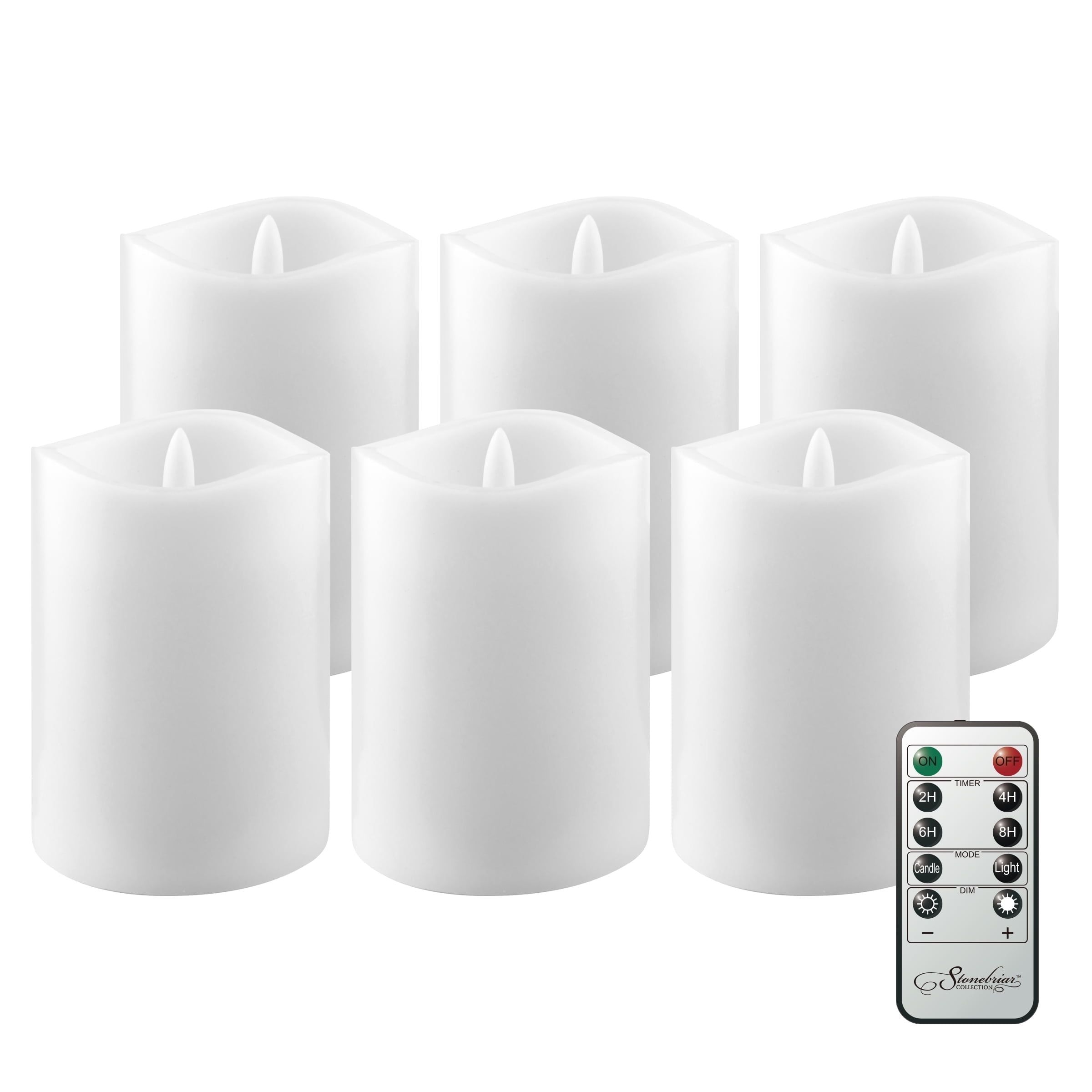 White Real Wax Flameless LED Pillar Candles with Remote, 6-Pack