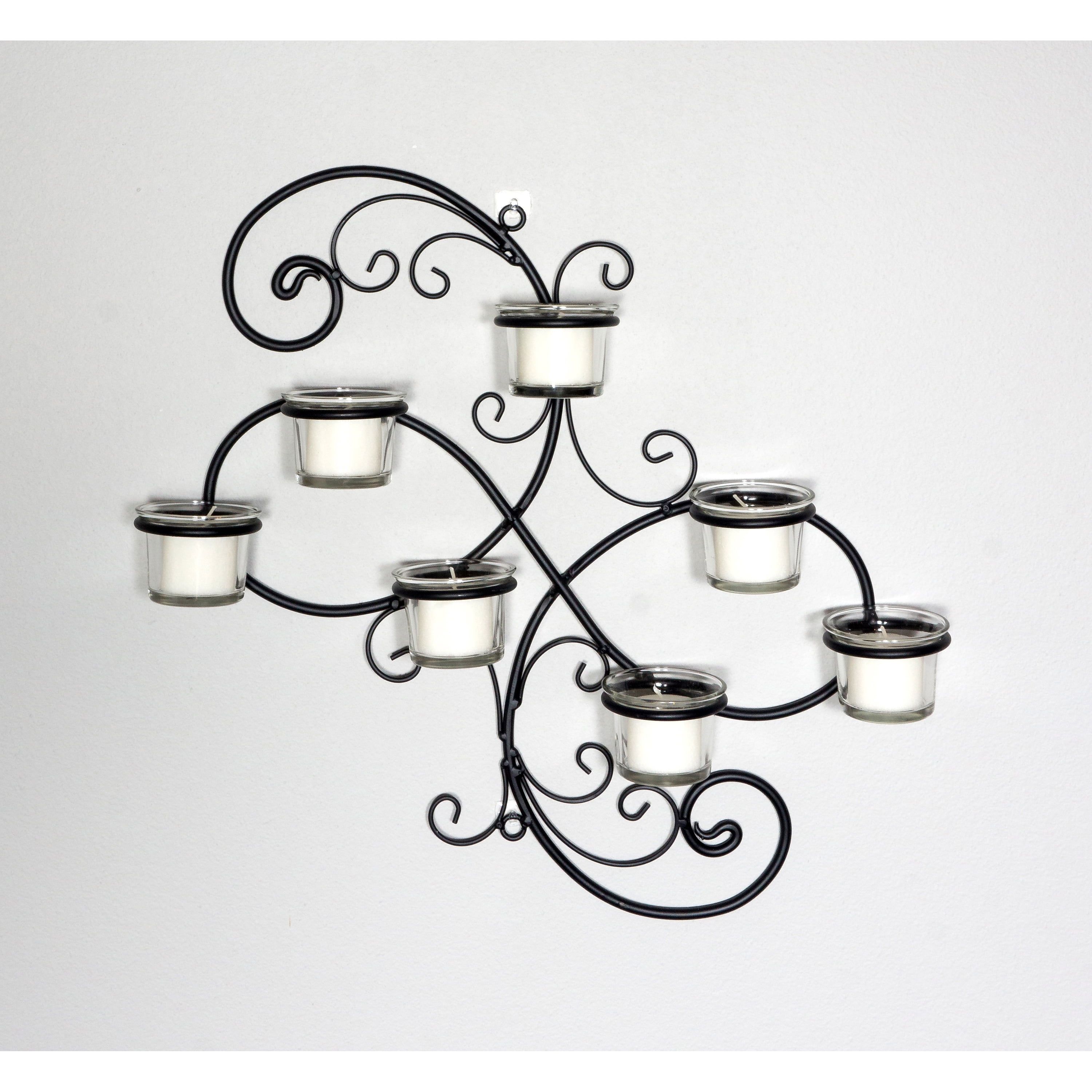 Elegant Ivy Swirl Black Metal and Glass Tealight Wall Sconce