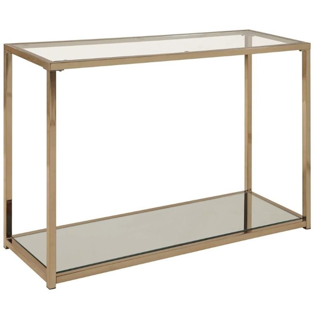 Chocolate Chrome Rectangular Glass Top Console Table with Shelf