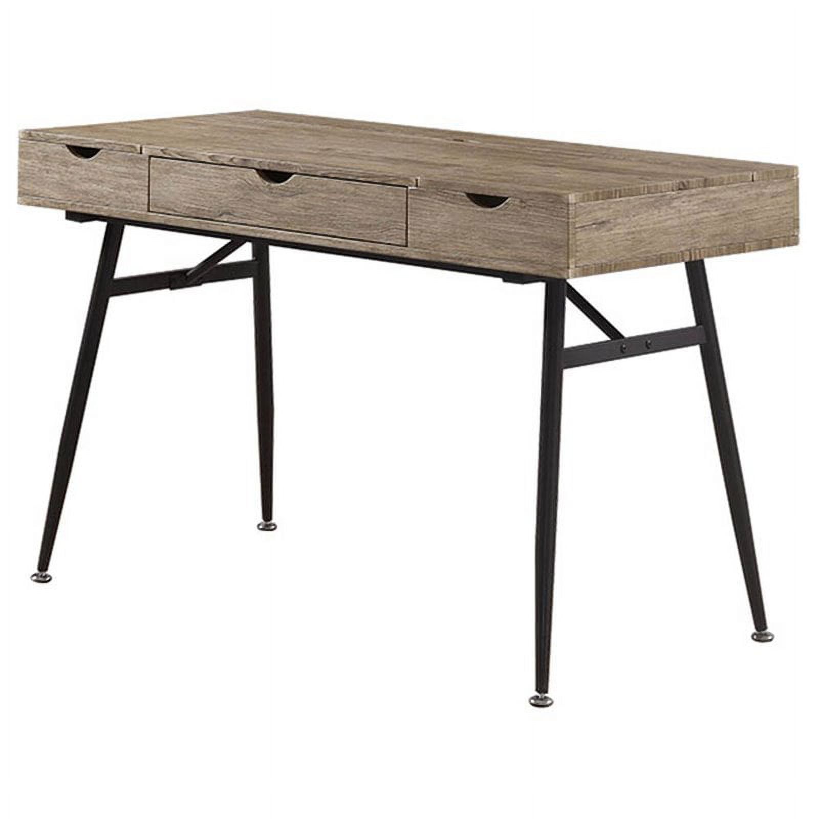 Driftwood Finish Rustic Writing Desk with Bronze Steel Legs