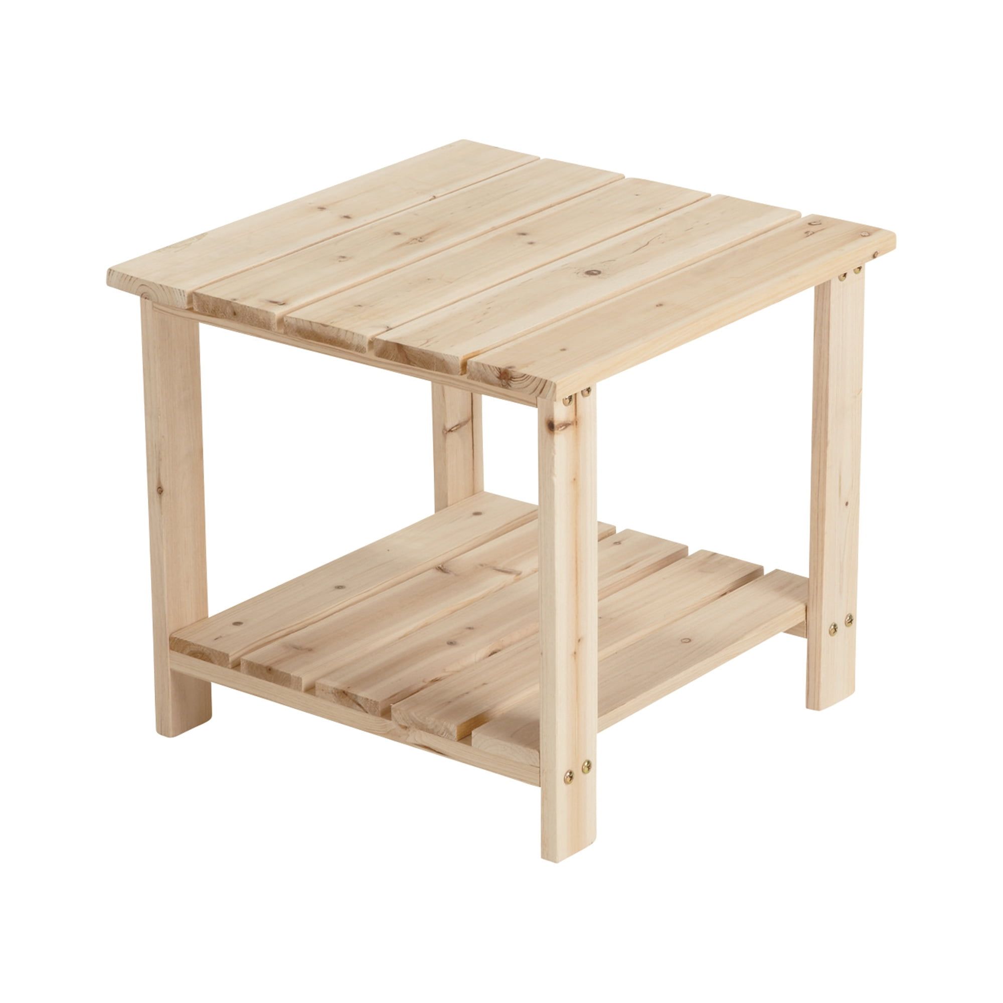 Natural Fir Wood 2-Tier Outdoor End Table