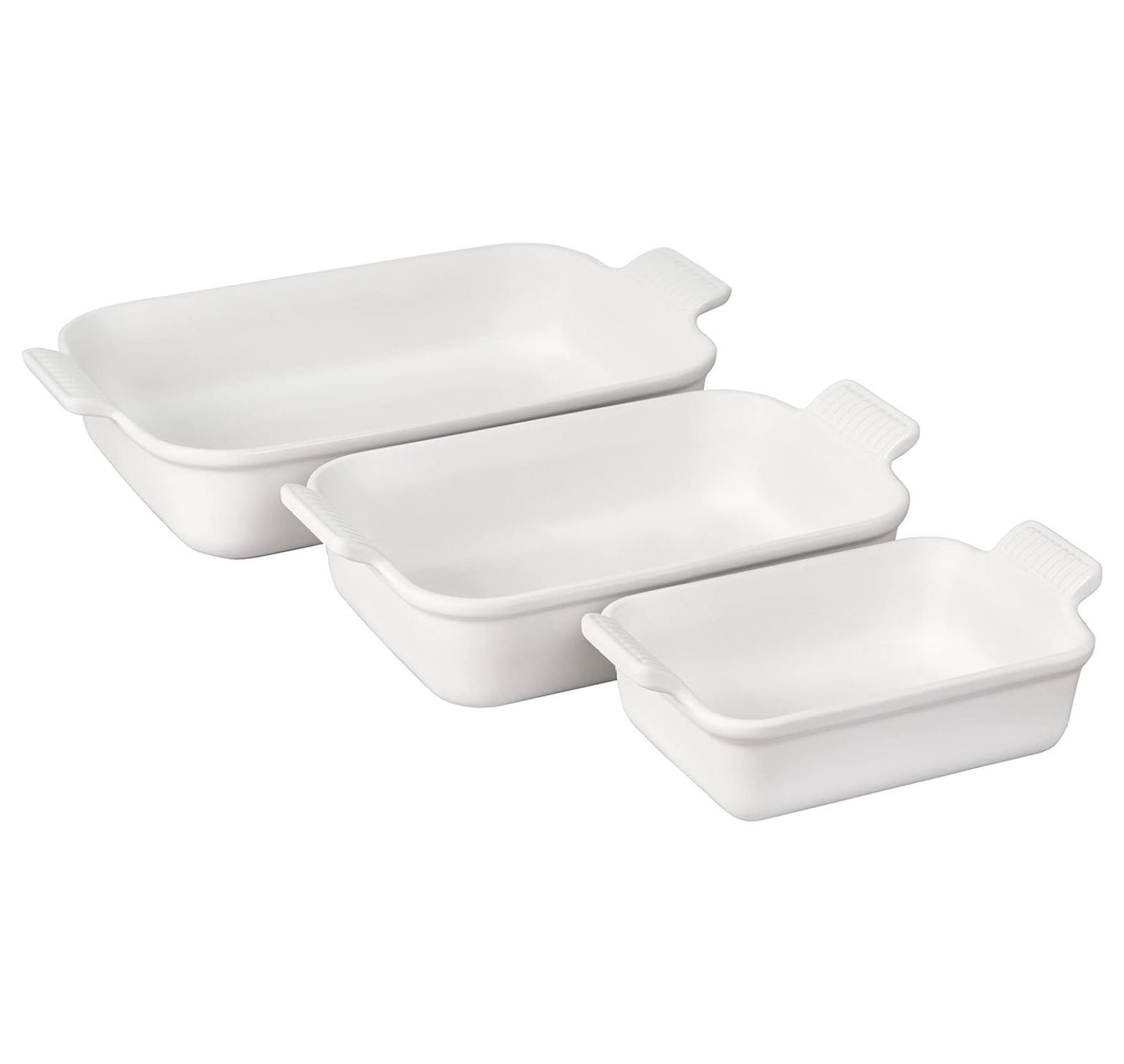 White Stoneware Set of 3 Rectangular Baking Dishes