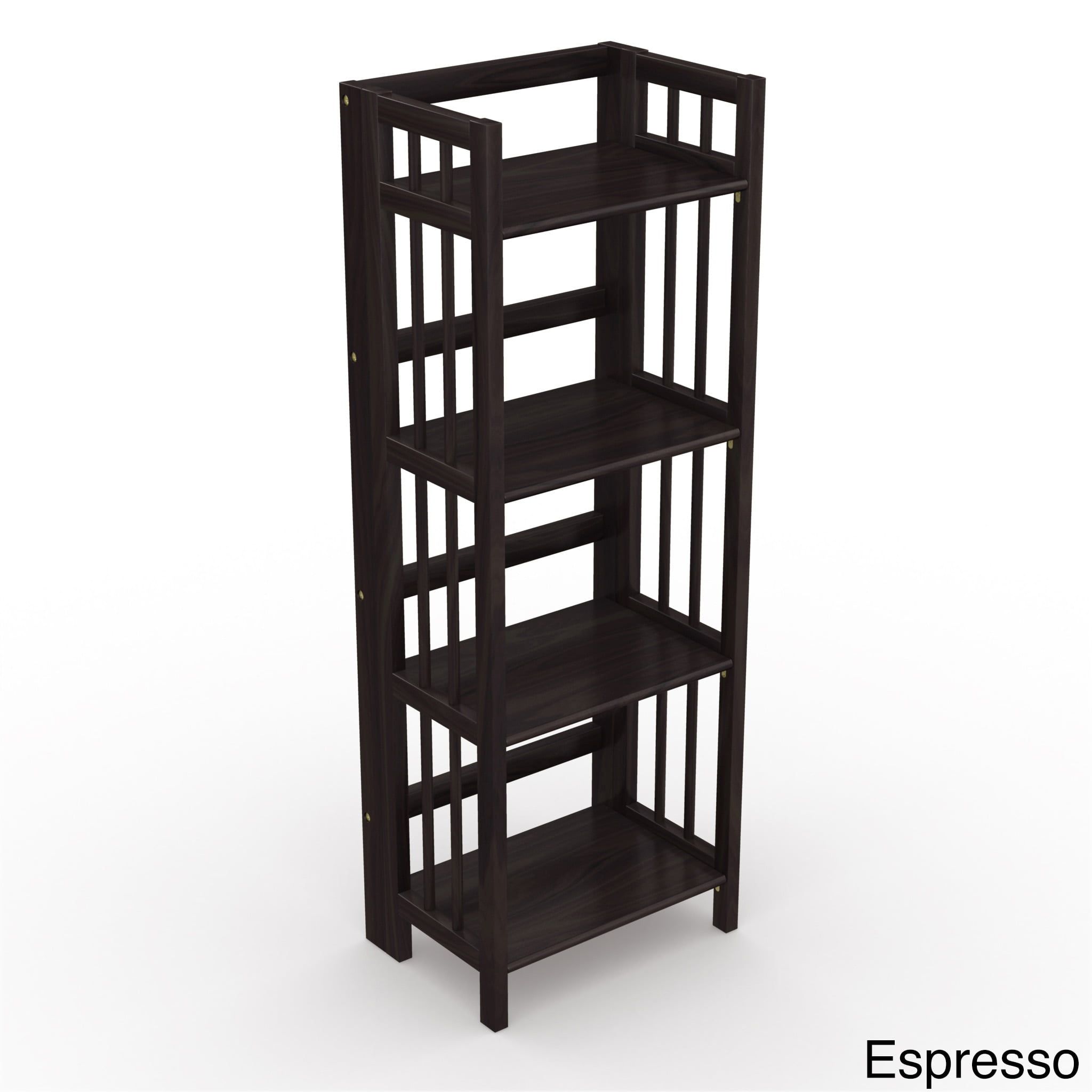 Espresso Wood 4-Tier Folding Bookcase with Spindle Sides