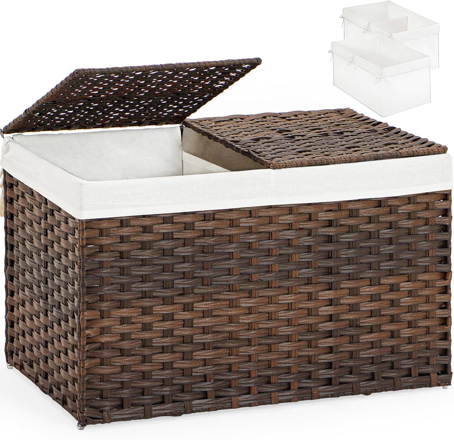 Brown Wicker Storage Basket with Lid and Liners, 160L