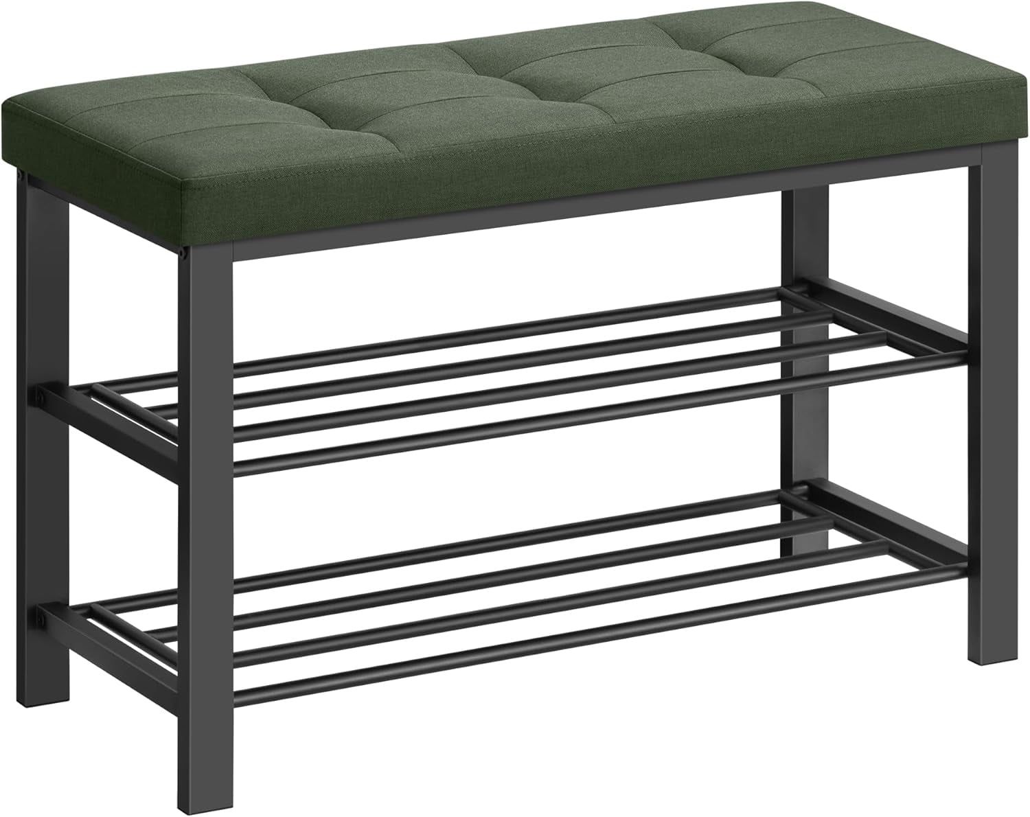 Forest Green and Black Upholstered Shoe Storage Bench