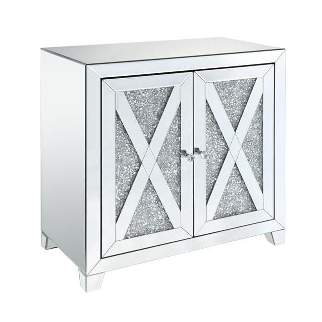 Mirrored X-Shape Wooden Console with Tempered Glass Accent, Silver