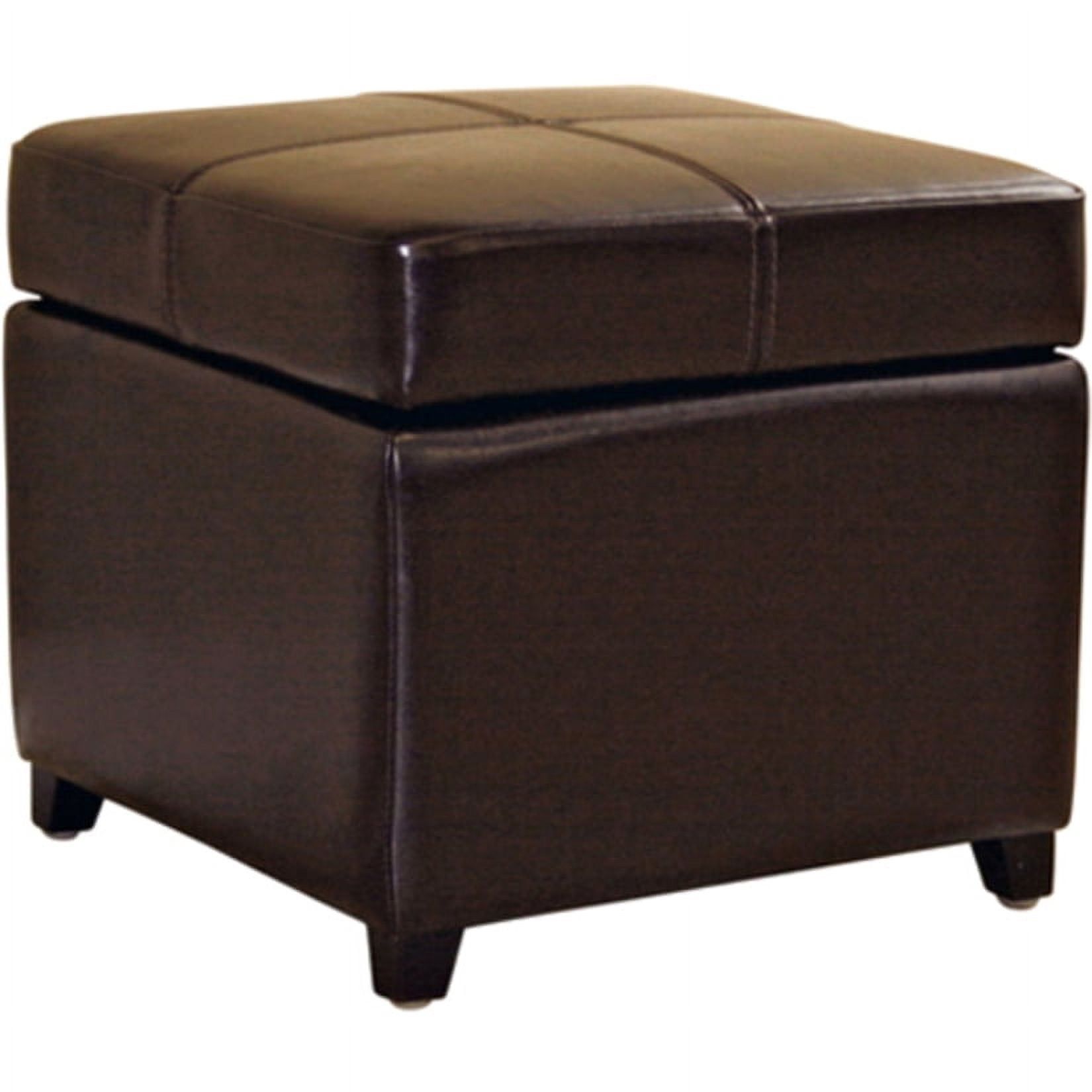 Contemporary Black Leather Square Storage Ottoman with Solid Rubber Wood Legs