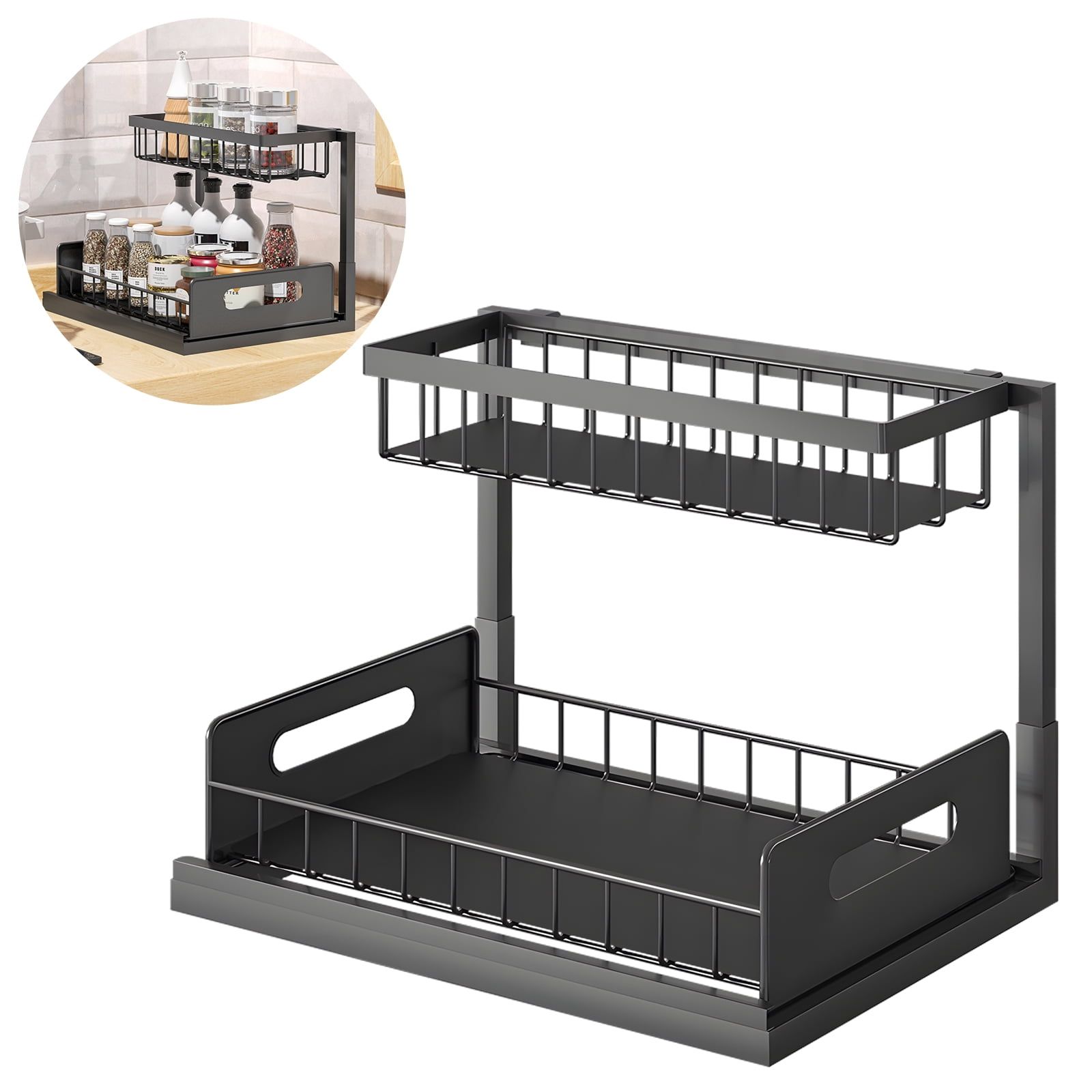 Black Metal 2-Tier L-Shaped Under Sink Organizer