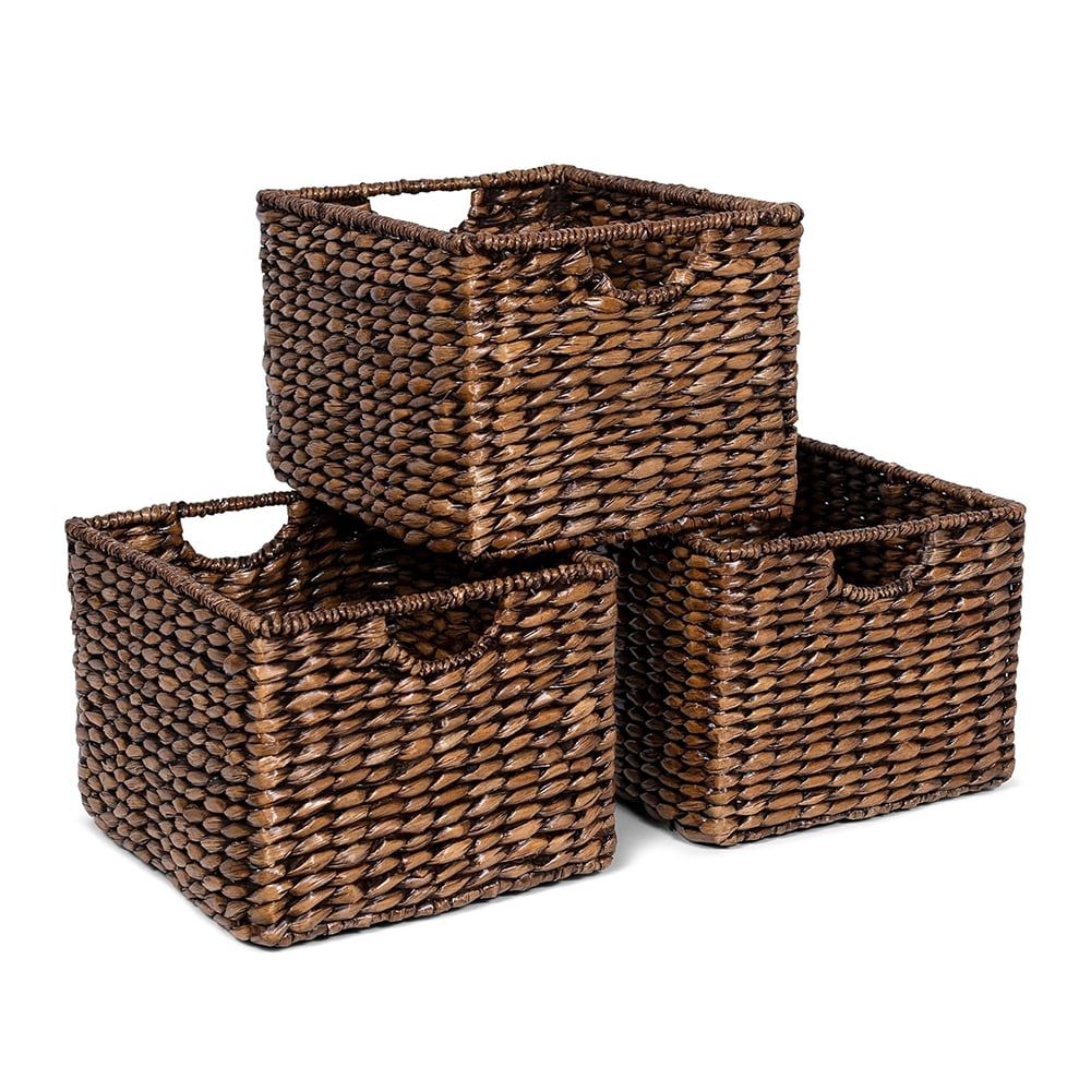 Handwoven Seagrass Rectangular Storage Baskets with Handles - Set of 3