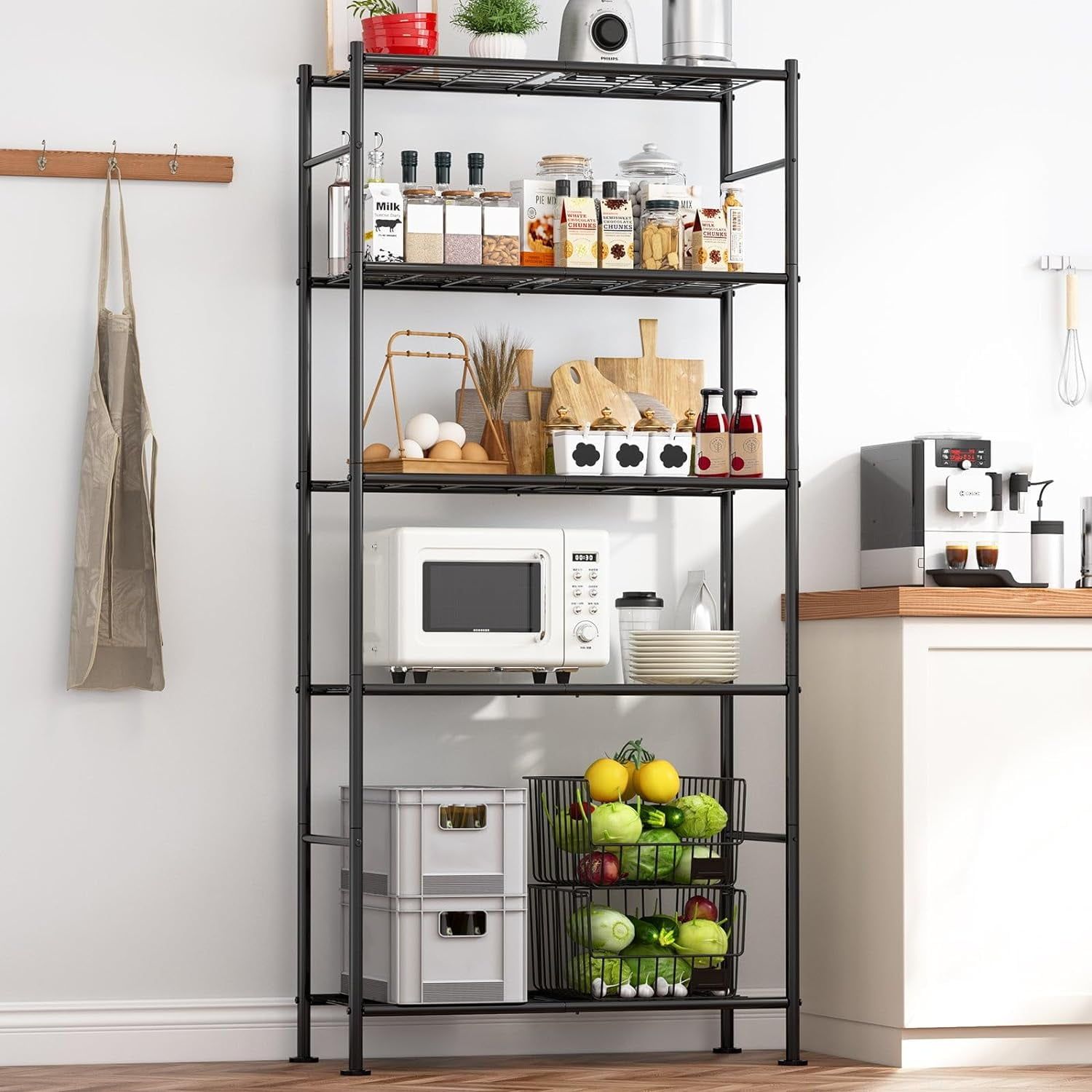 Black Heavy Duty 5-Tier Metal Shelving Unit with Leveling Feet