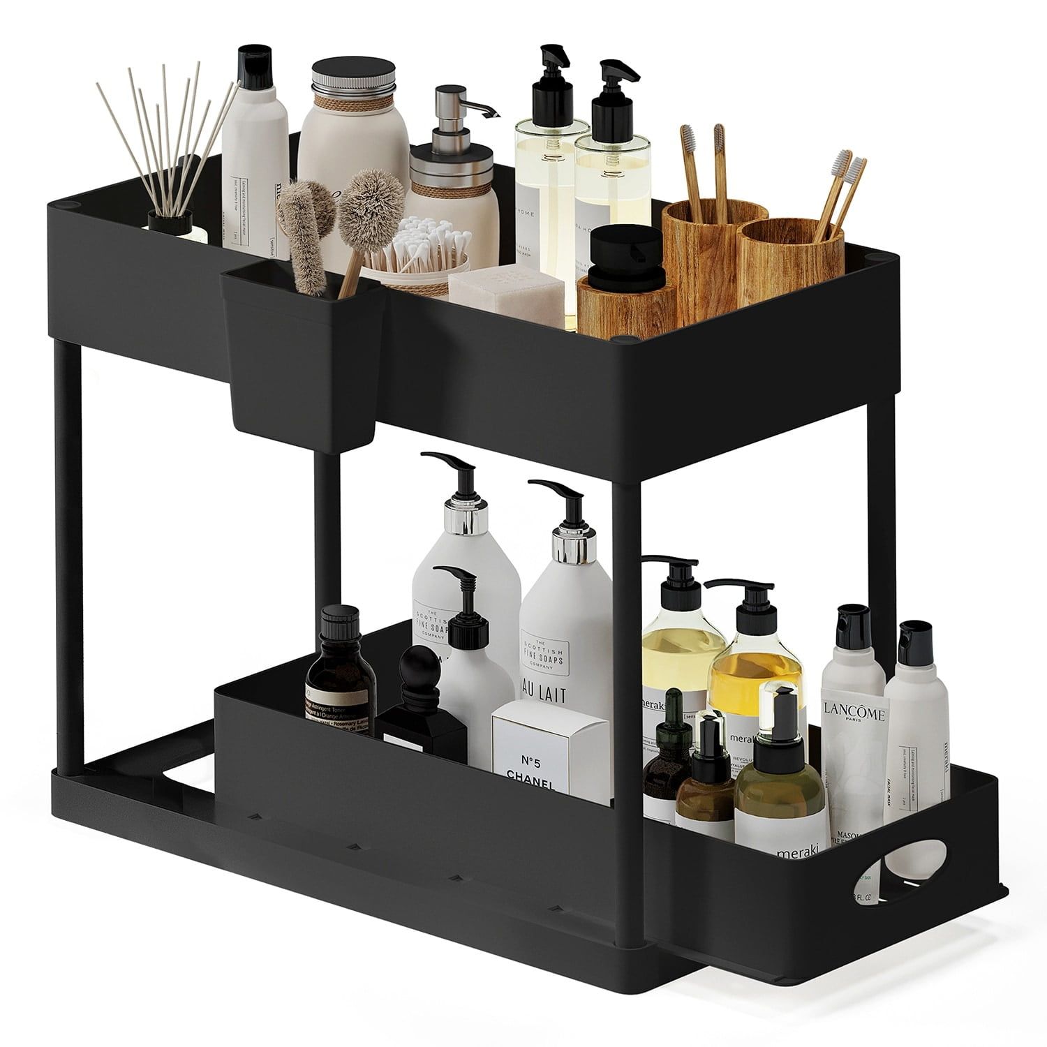 Black 2-Tier Under Sink Organizer with Sliding Drawer