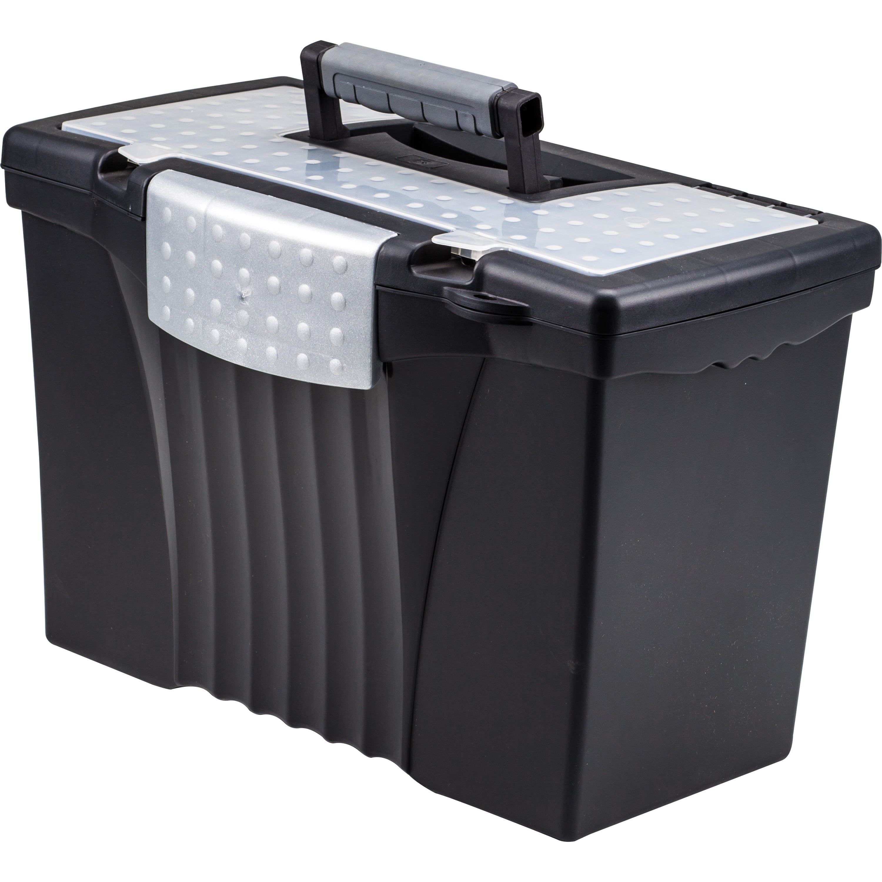 Black Plastic Portable File Box with Organizer Lid