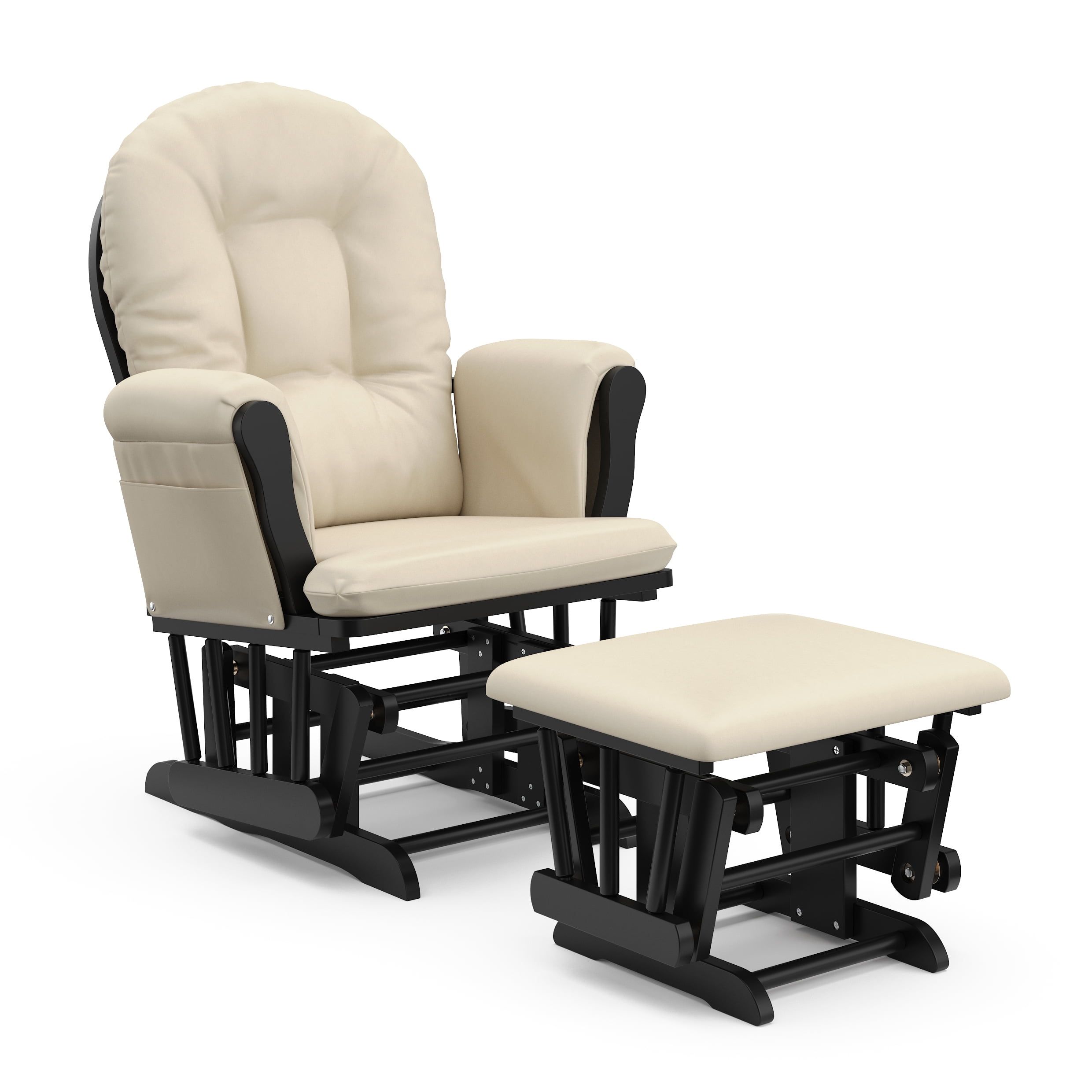 Black and Beige Rubberwood Nursery Glider and Ottoman Set