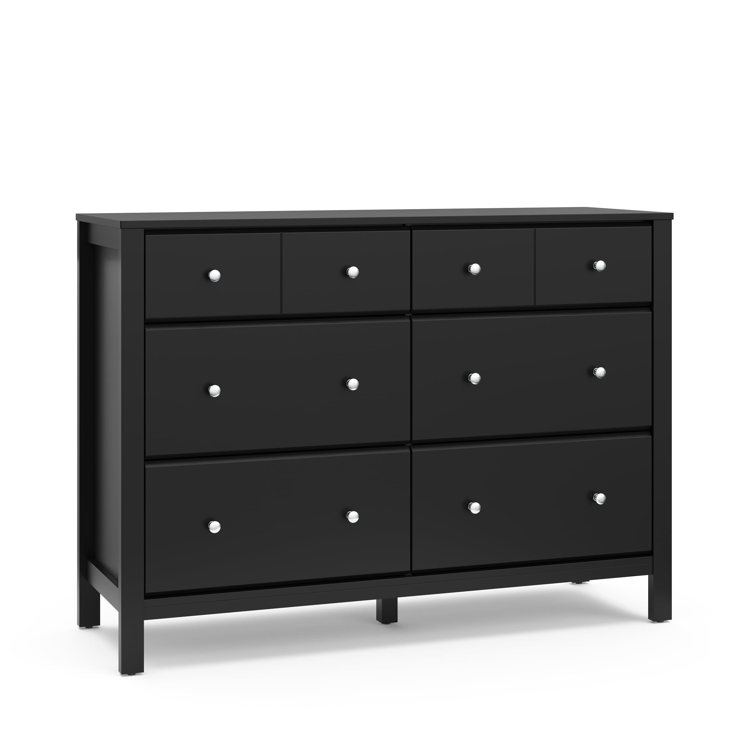 Black Double Nursery Dresser with 6 Drawers