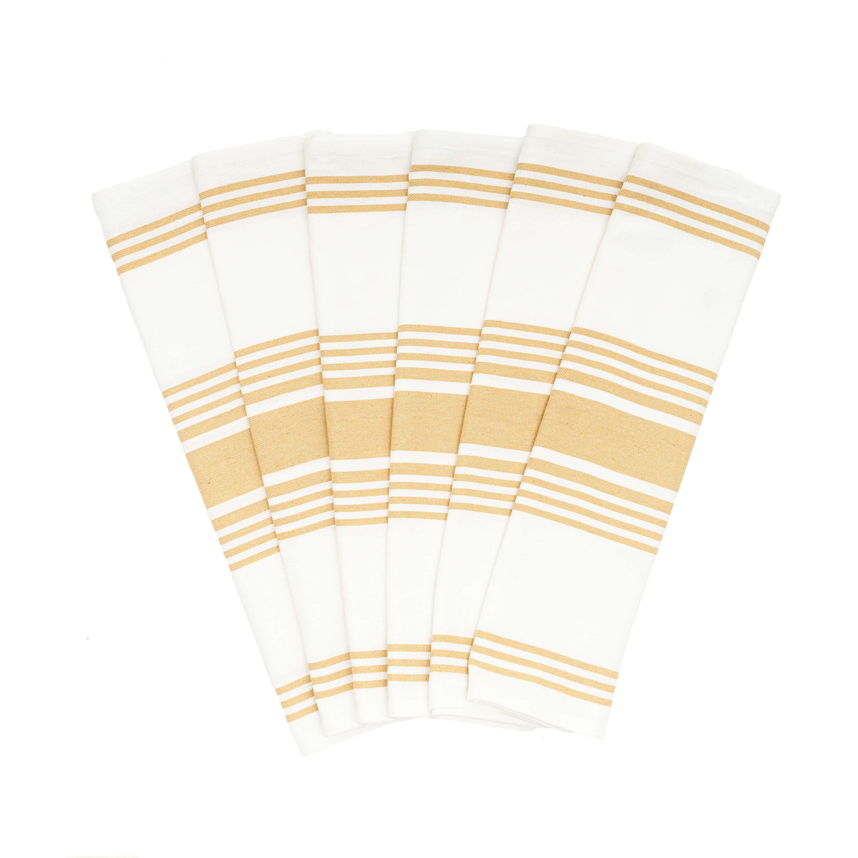 Beige and White Striped Cotton Kitchen Towels Set of 6